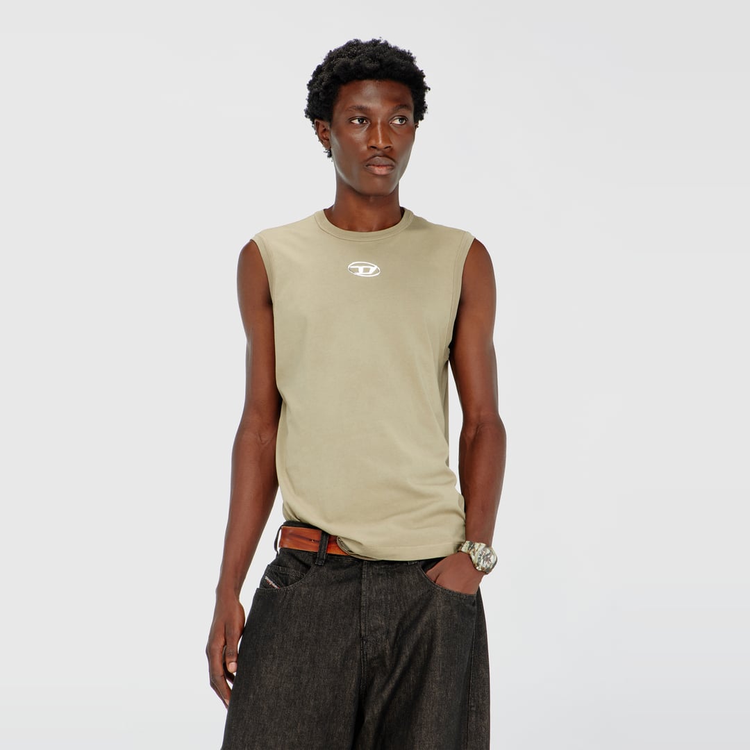 Diesel - Cotton tank top with metallic Oval D - T-Shirts - Man - Beige