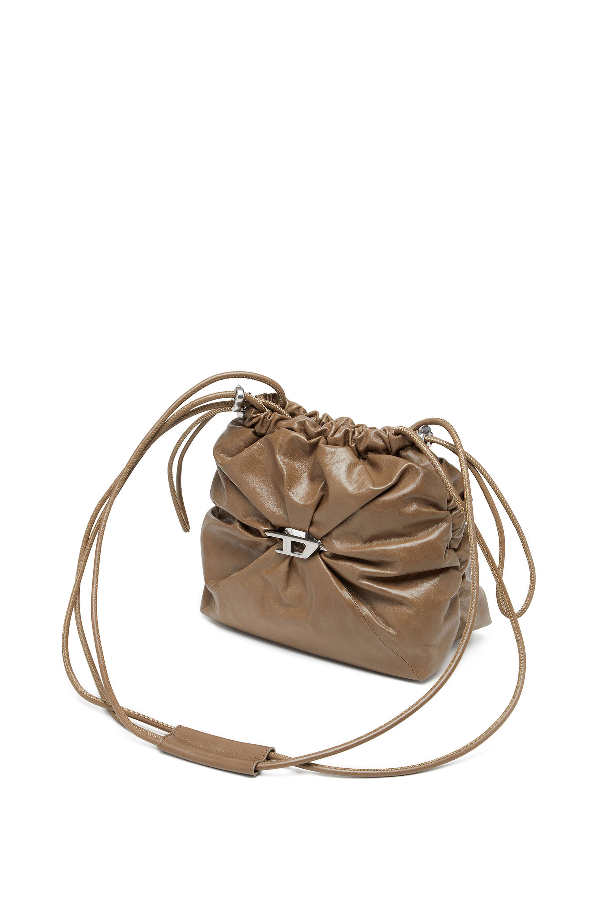 Diesel Scrunch-d-bucket Bag In Shiny Wrinkled Leather In Tobedefined