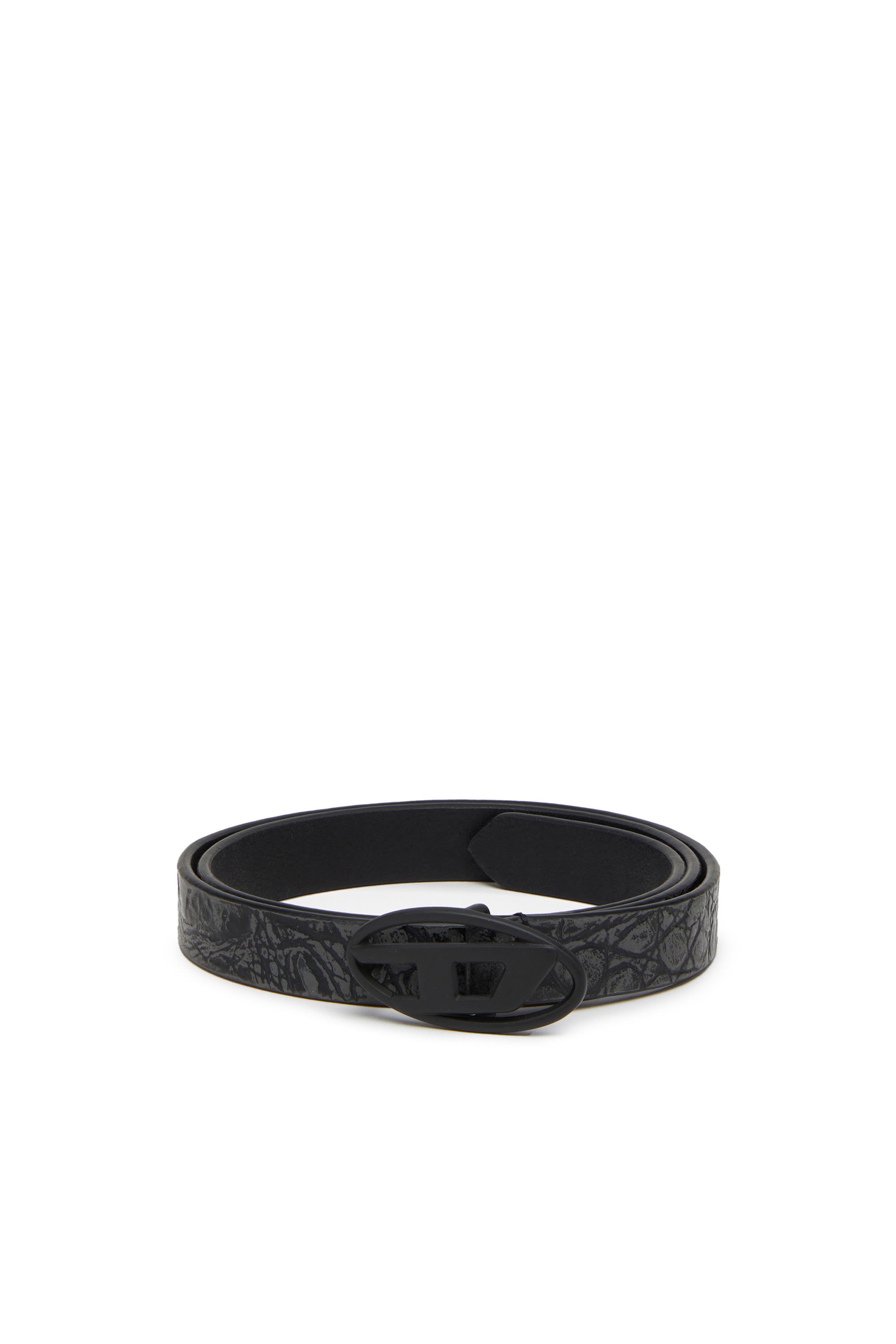 Diesel - Distressed belt in croc-effect leather - Belts - Woman - Black