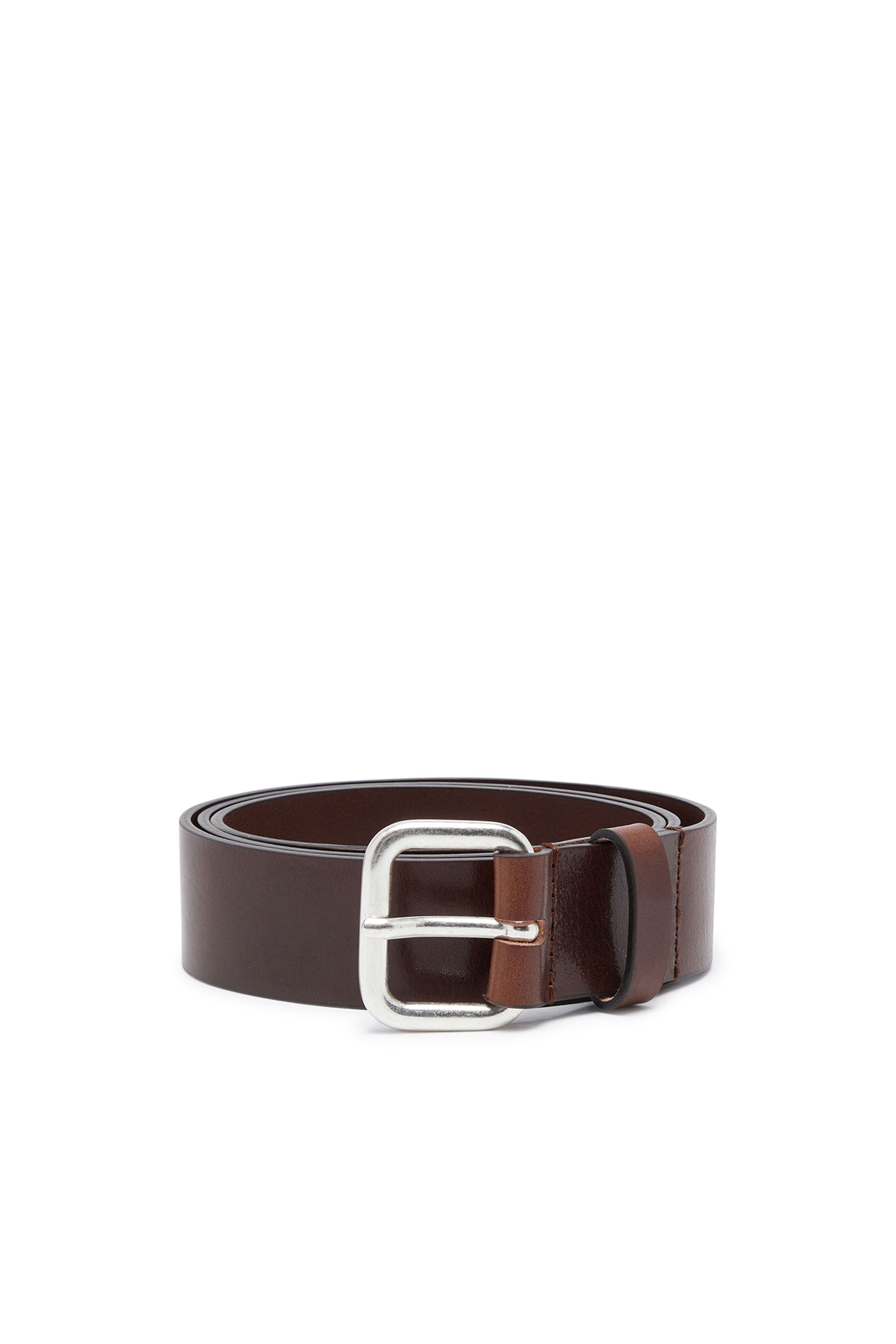 Diesel - Leather belt with metal logo insert - Belts - Man - Brown