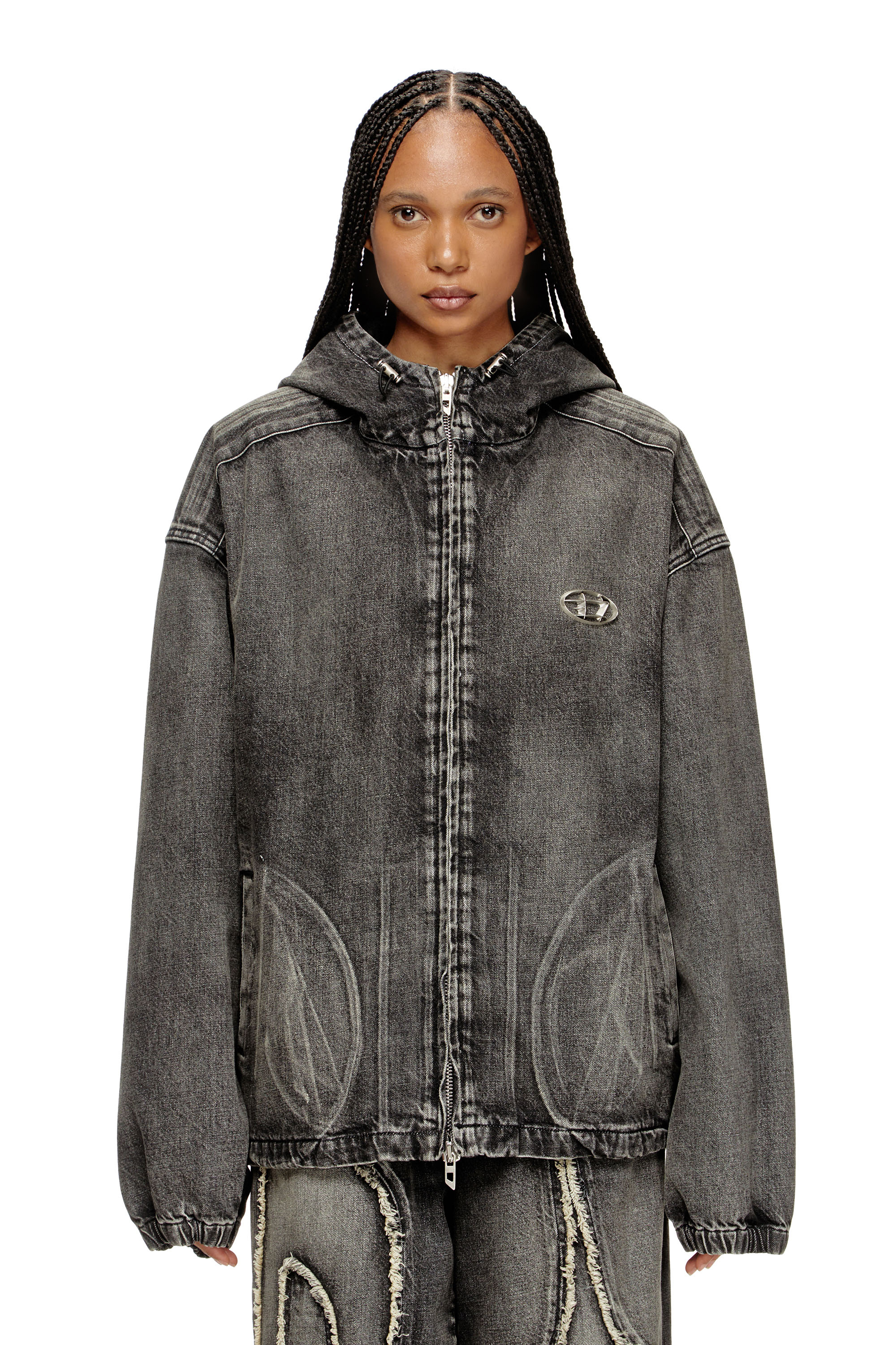 Diesel - THUGJACK, Unisex's Hooded jacket in faded denim in Black - 2