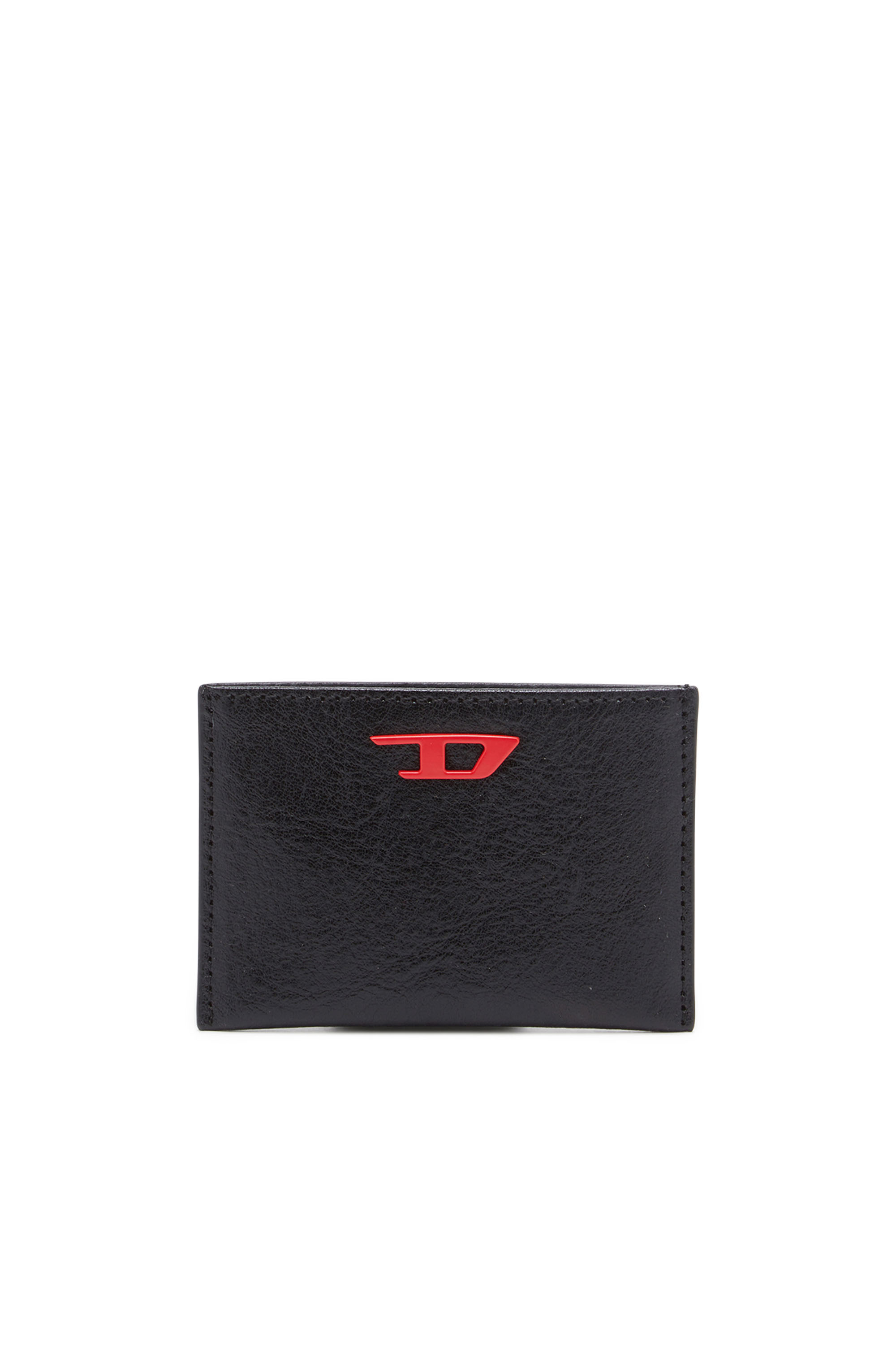 Diesel - Leather bi-fold wallet with red D plaque - Small Wallets - Man - Black