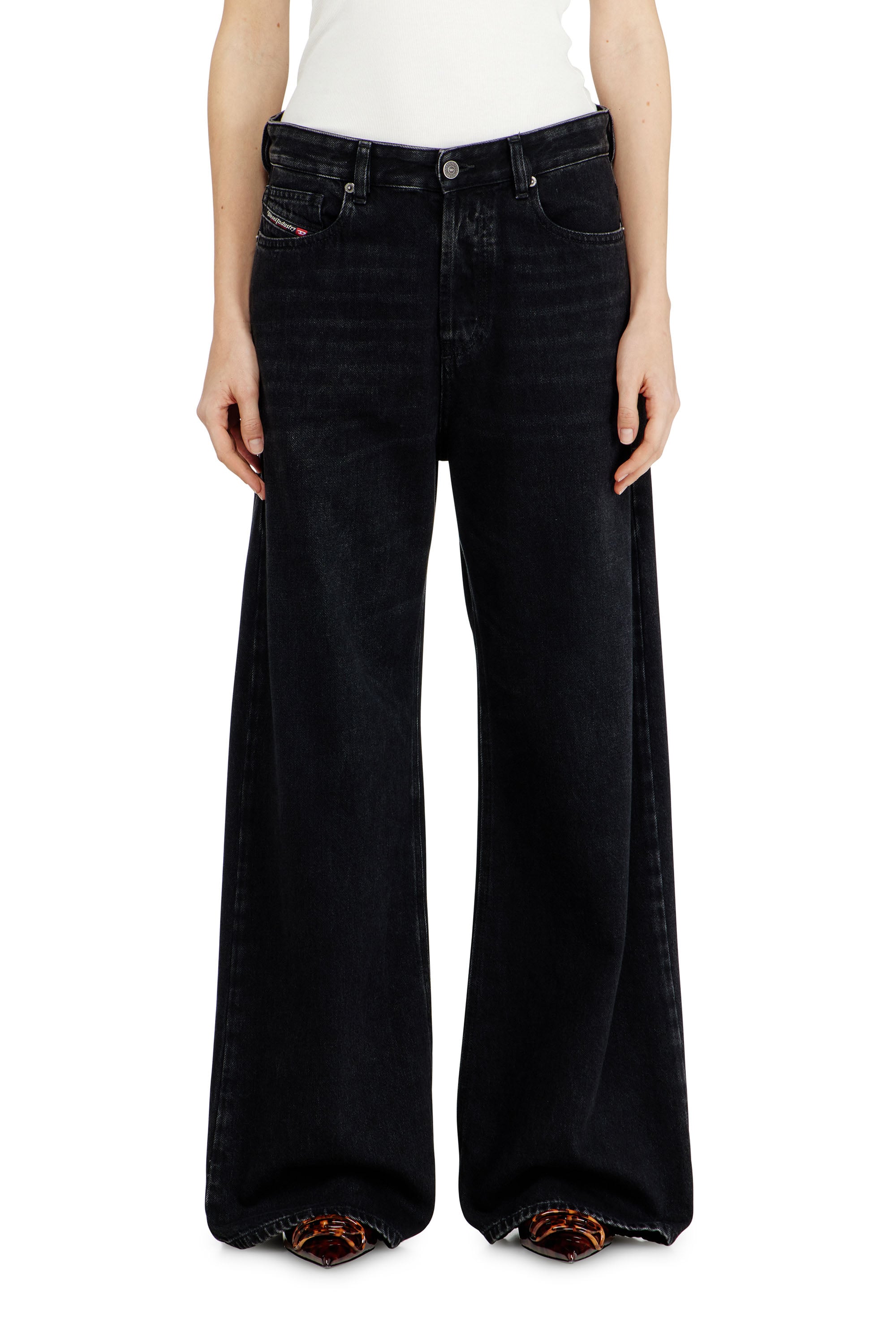 Diesel Unisex Zwart Relaxed Jeans Low Waist 1996 D-Sire, Black/Dark Grey, Button Fly Maat 30