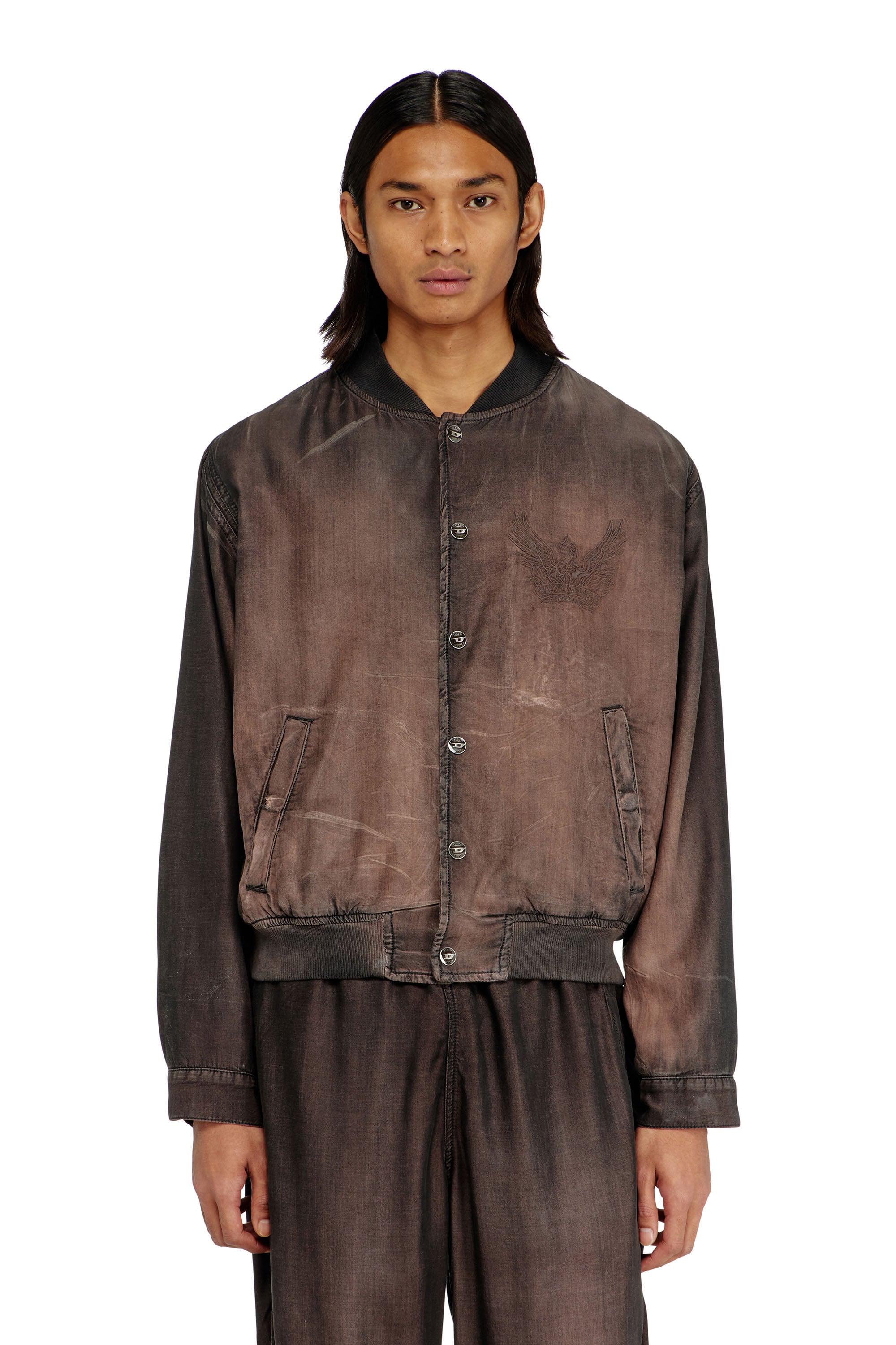 Diesel - Bomber jacket in fluid coated denim - Denim Jackets - Man - Brown