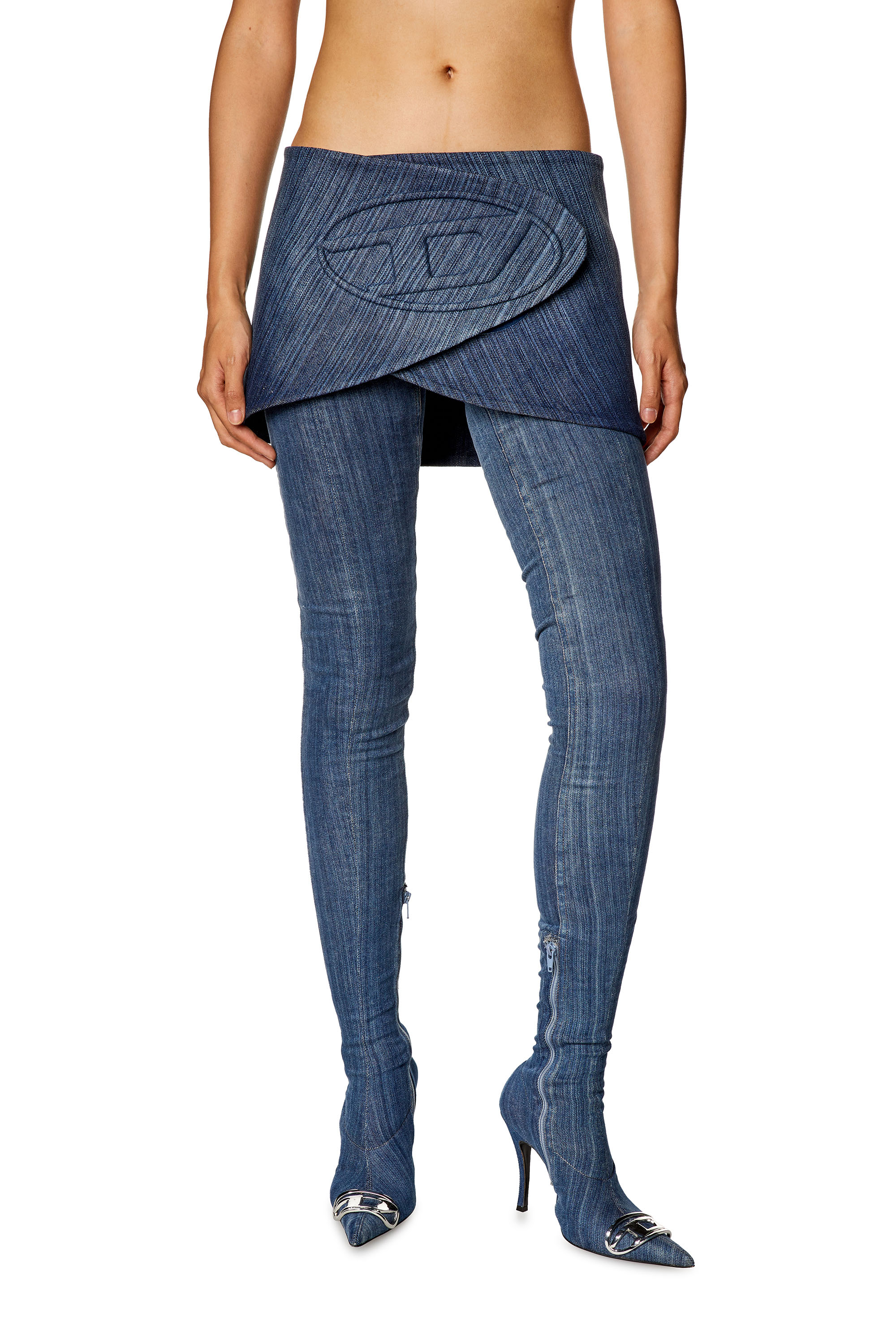 Diesel - Skirt-belt in streaky denim - Skirts - Woman - Blue