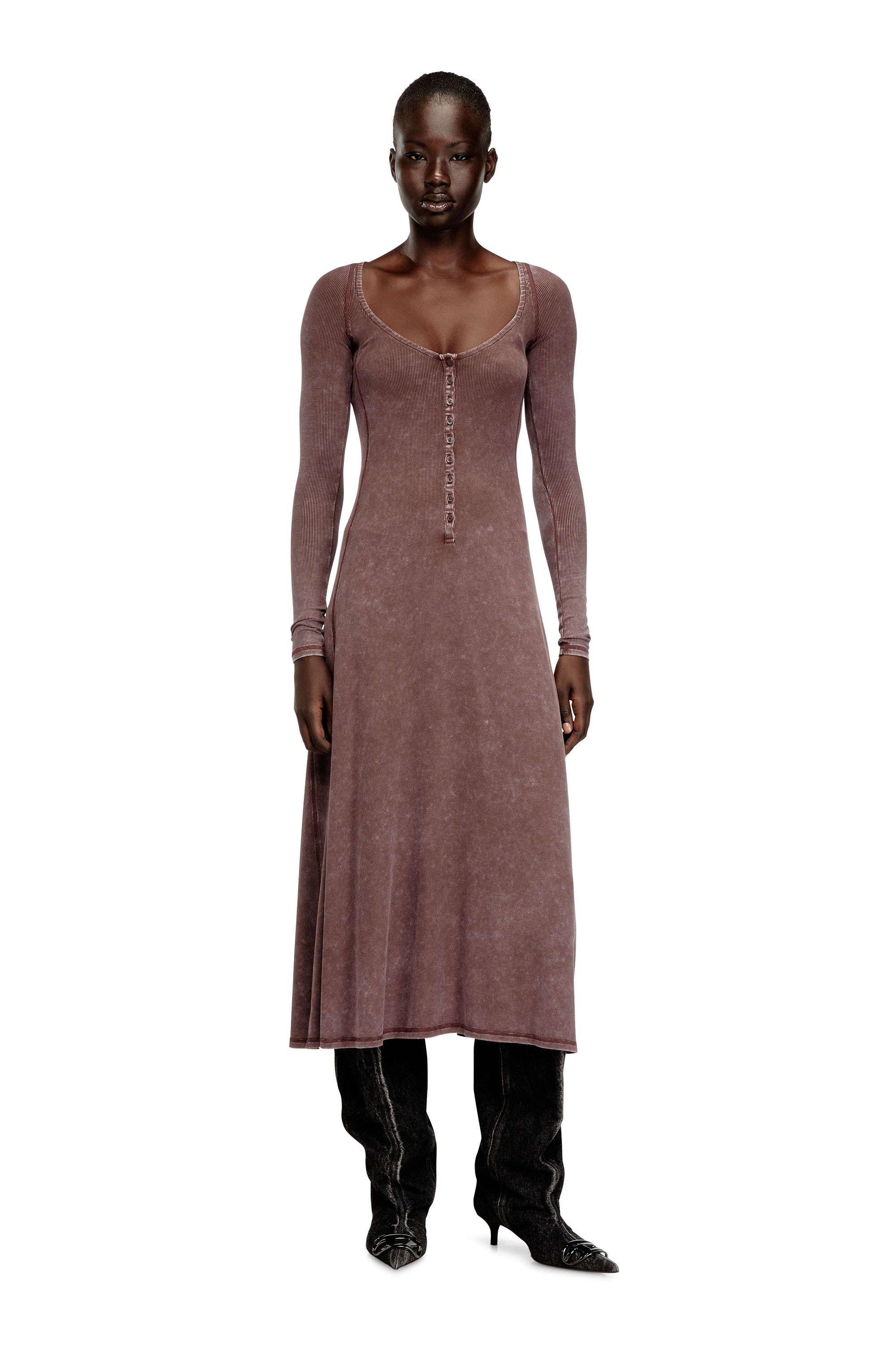 Diesel - D-LEY, Woman's Midi dress in faded ribbed jersey in Pink - 2