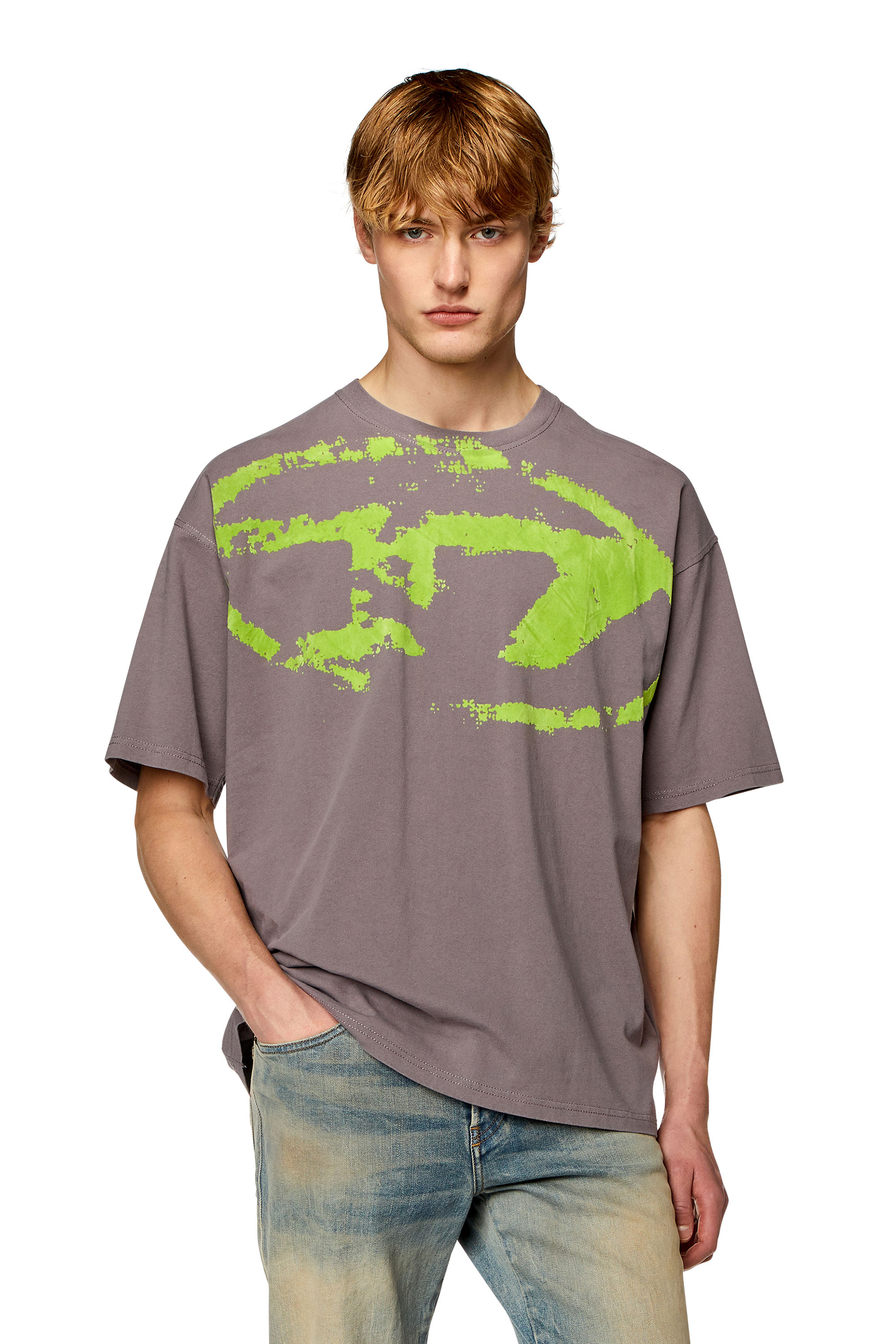 Diesel - T-shirt with distressed flocked logo - T-Shirts - Man - Grey