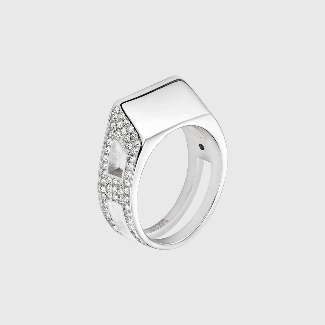 Diesel - Stainless steel pave band ring - Rings - Unisex - Silver