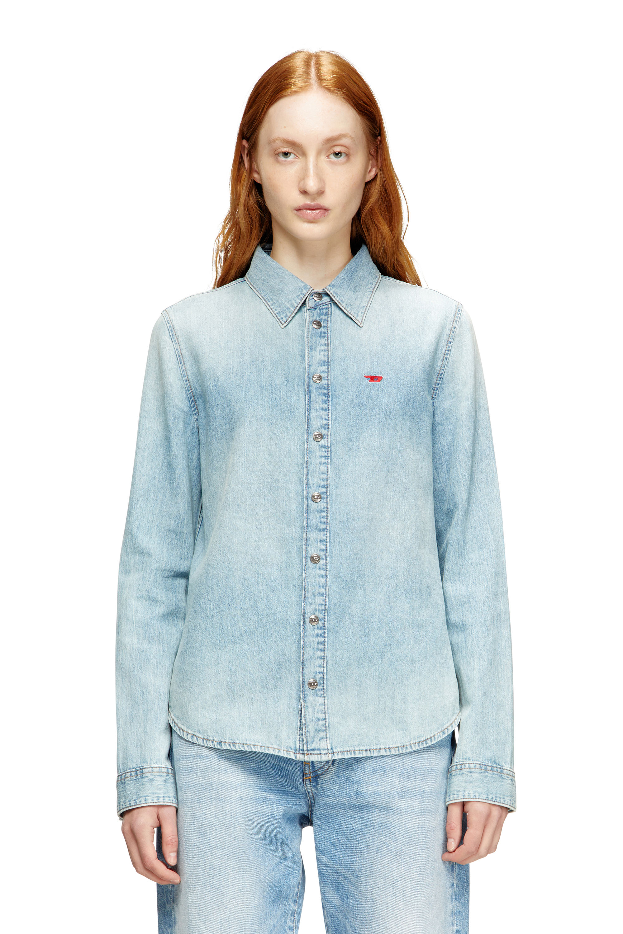 Diesel Women's Blue - Denim Shirt With Embroidered Logo - Denim Shirts - Woman Extra Small