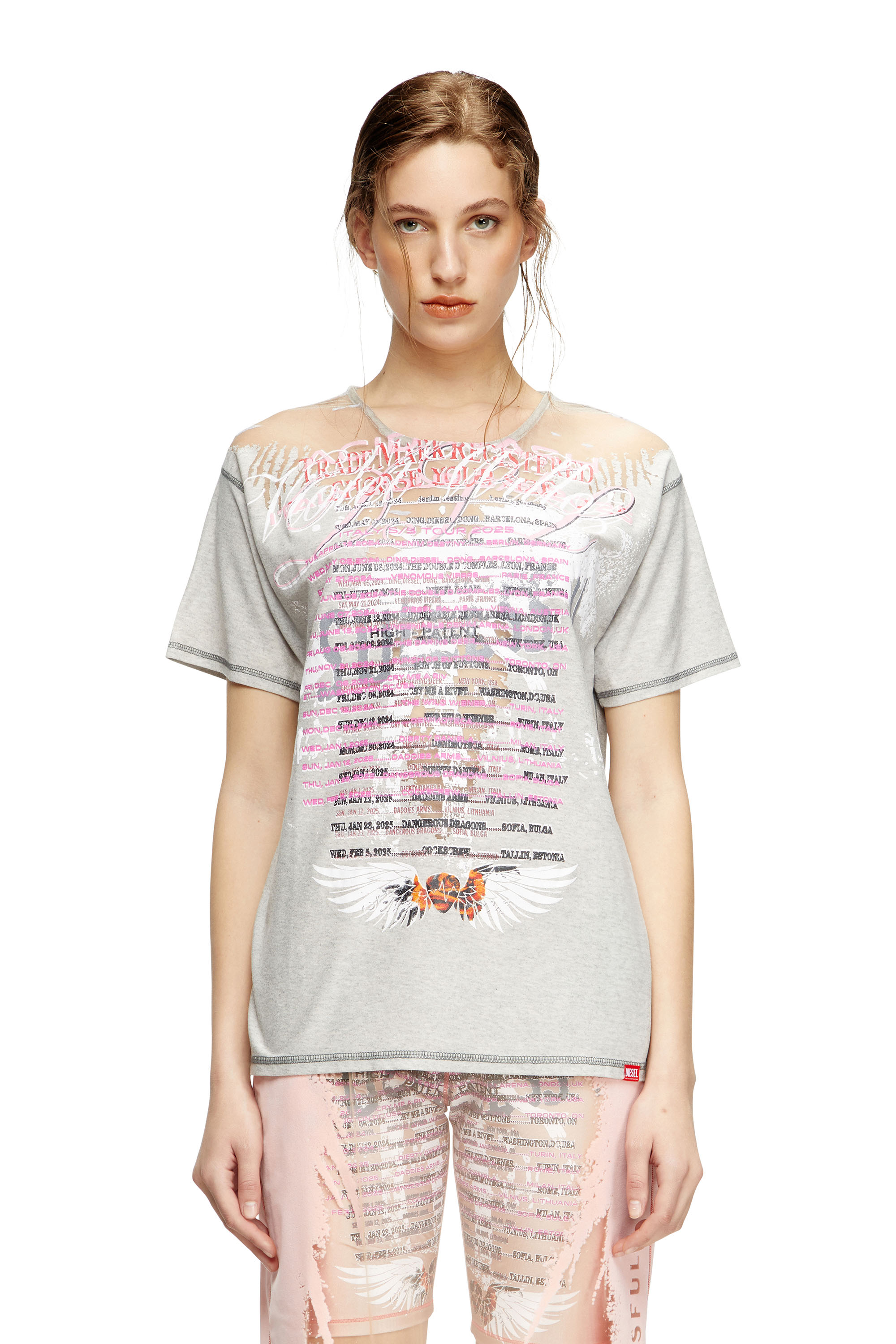 Diesel - Crew neck T-shirt with lyrics print - T-Shirts - Woman - Grey