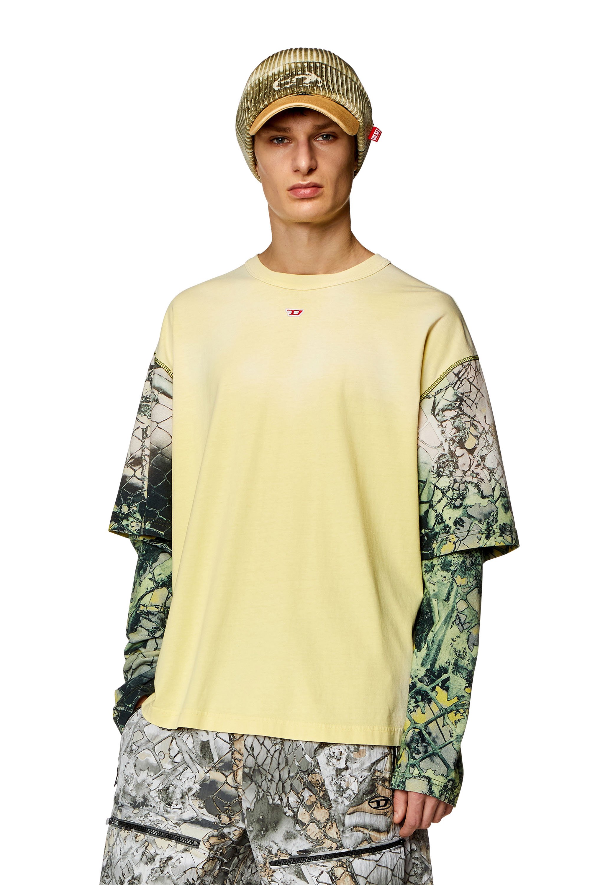Diesel - Layered T-shirt with graphic sleeves - T-Shirts - Man - Multicolor