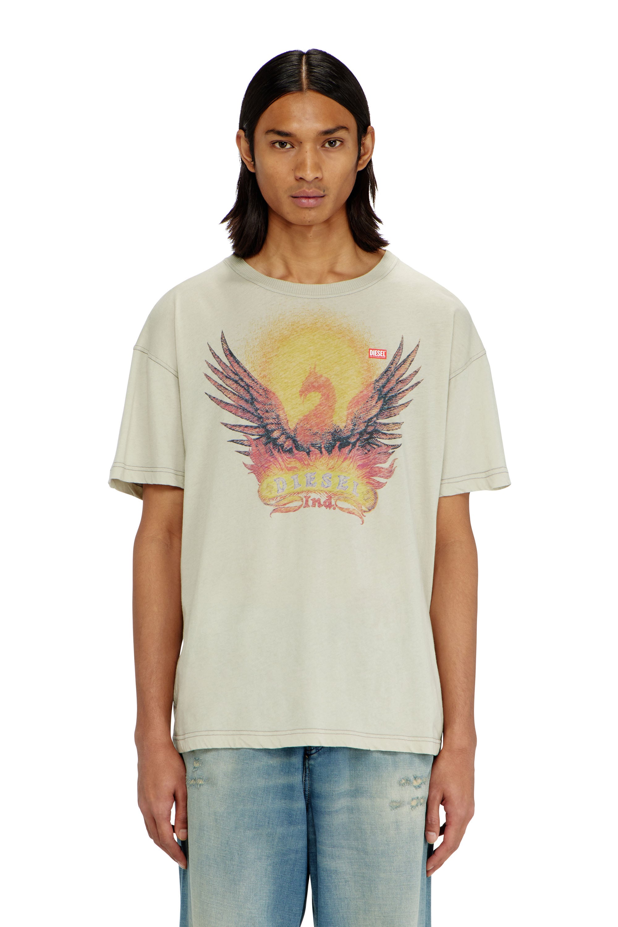 Diesel T-Shirt Droite Avec Imprimé Phénix T-Shirts Homme Beige Moyen