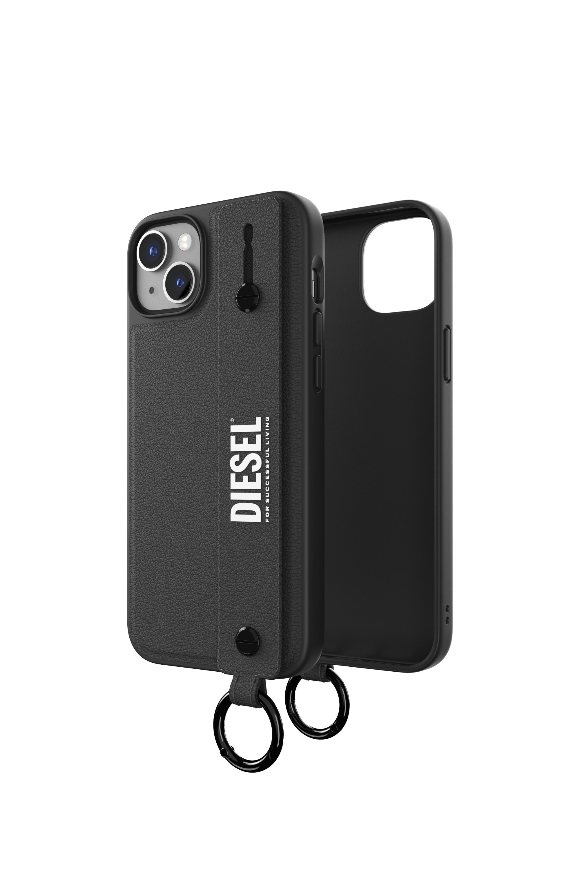 Diesel - Leather handstrap case for i Phone 14 Plus - Cases - Unisex - Black
