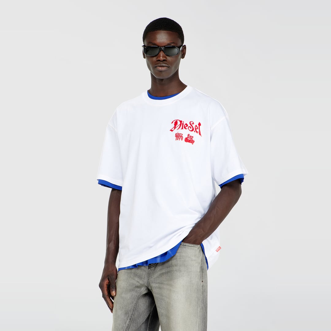 Diesel - Cotton T-shirt with flock graphic - T-Shirts - Man - White