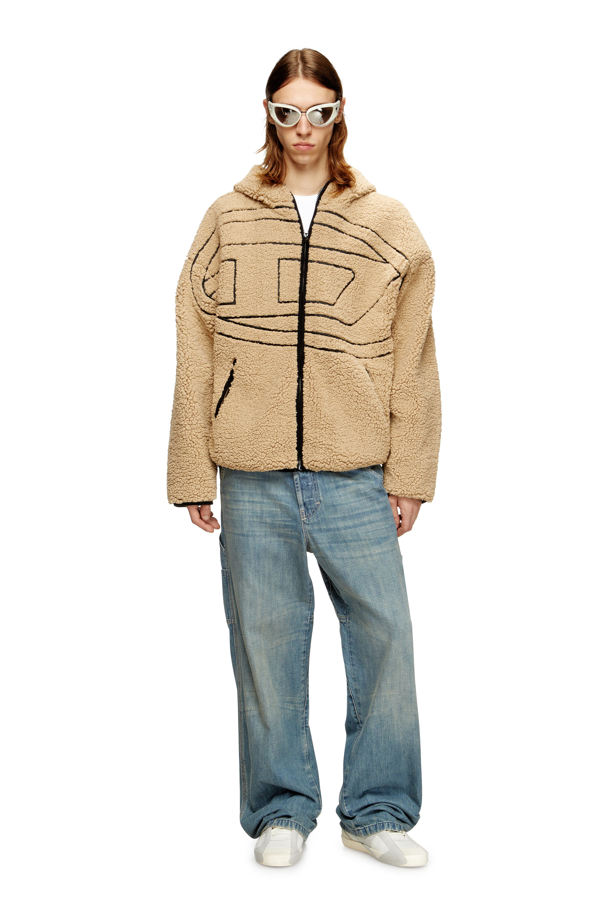Diesel - S-ZAT, Man's Teddy hoodie sweatshirt in Beige - 2