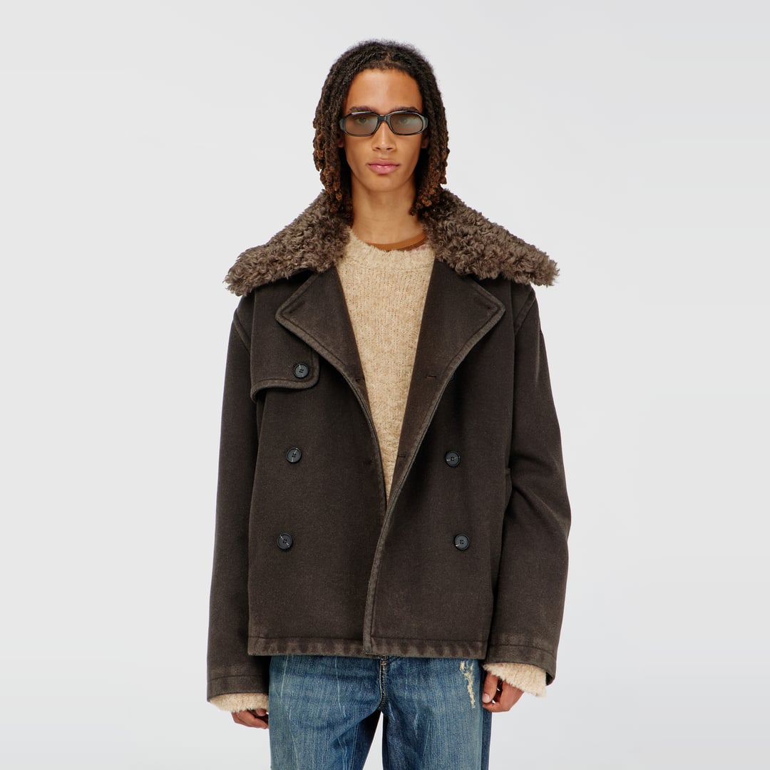Diesel - Wool-blend peacoat with detachable collar - Winter Jackets - Man - Brown