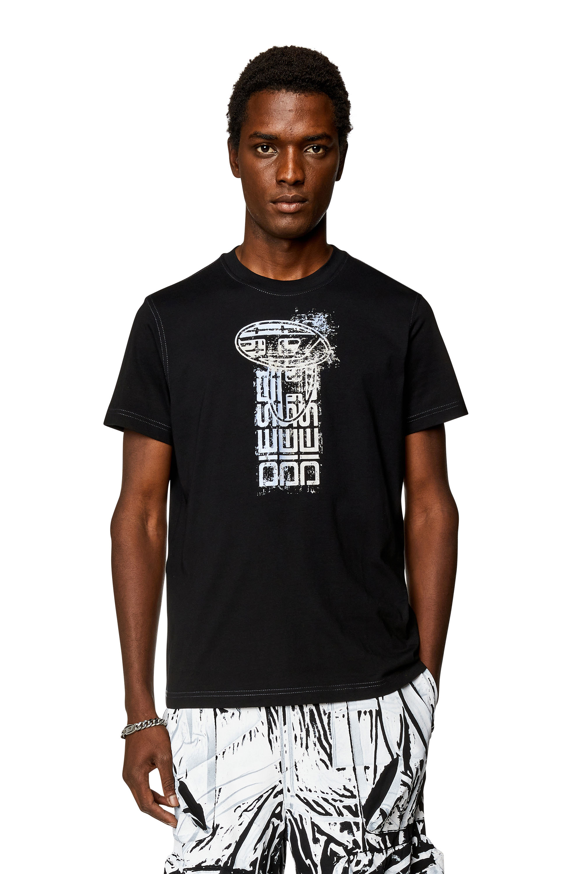 Diesel - Camiseta con logotipos metálicos - Camisetas - Hombre - Negro