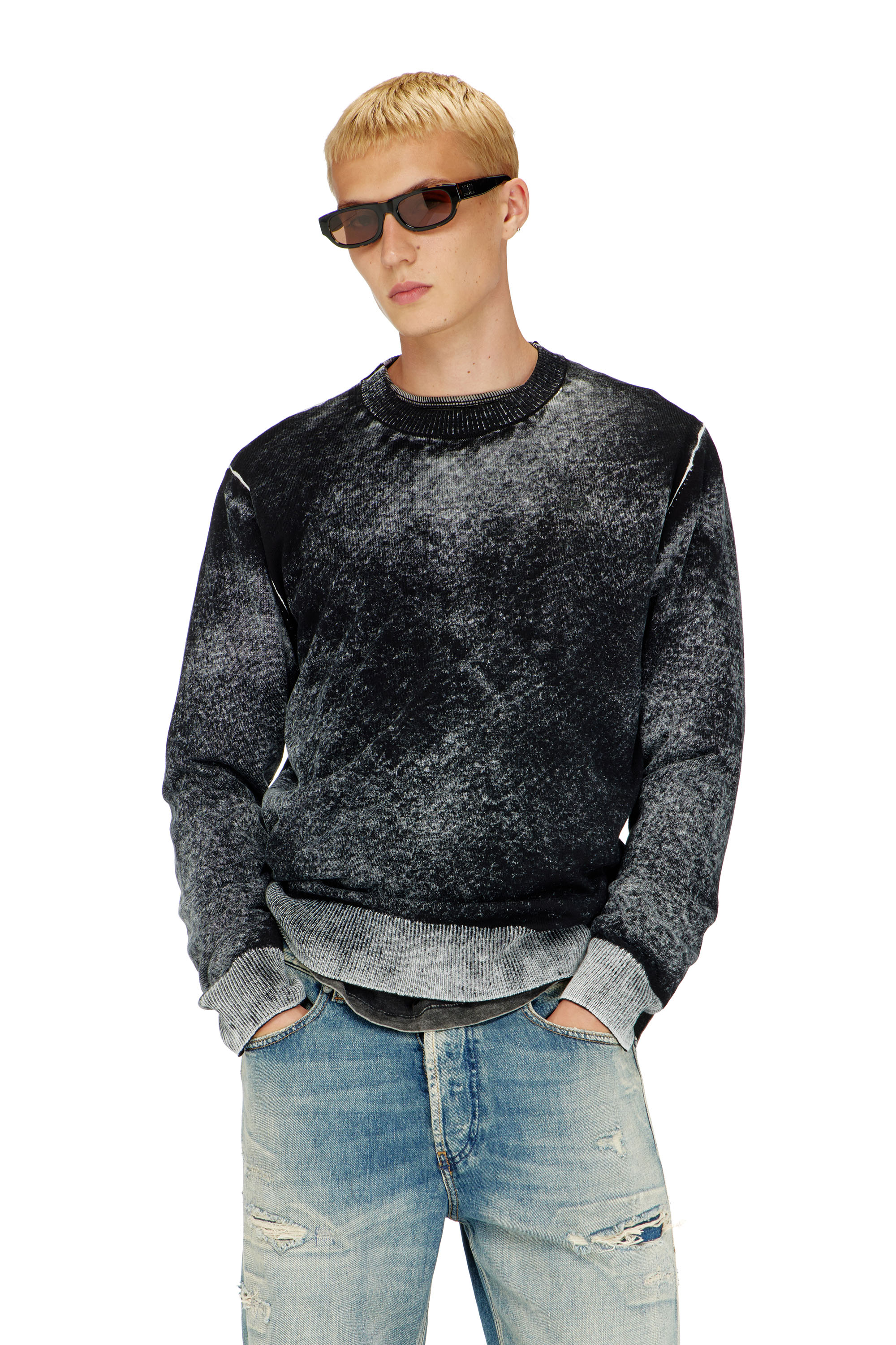 Diesel Men's Black - Jumper With Faded Reverse Print - Knitwear - Man Xxl