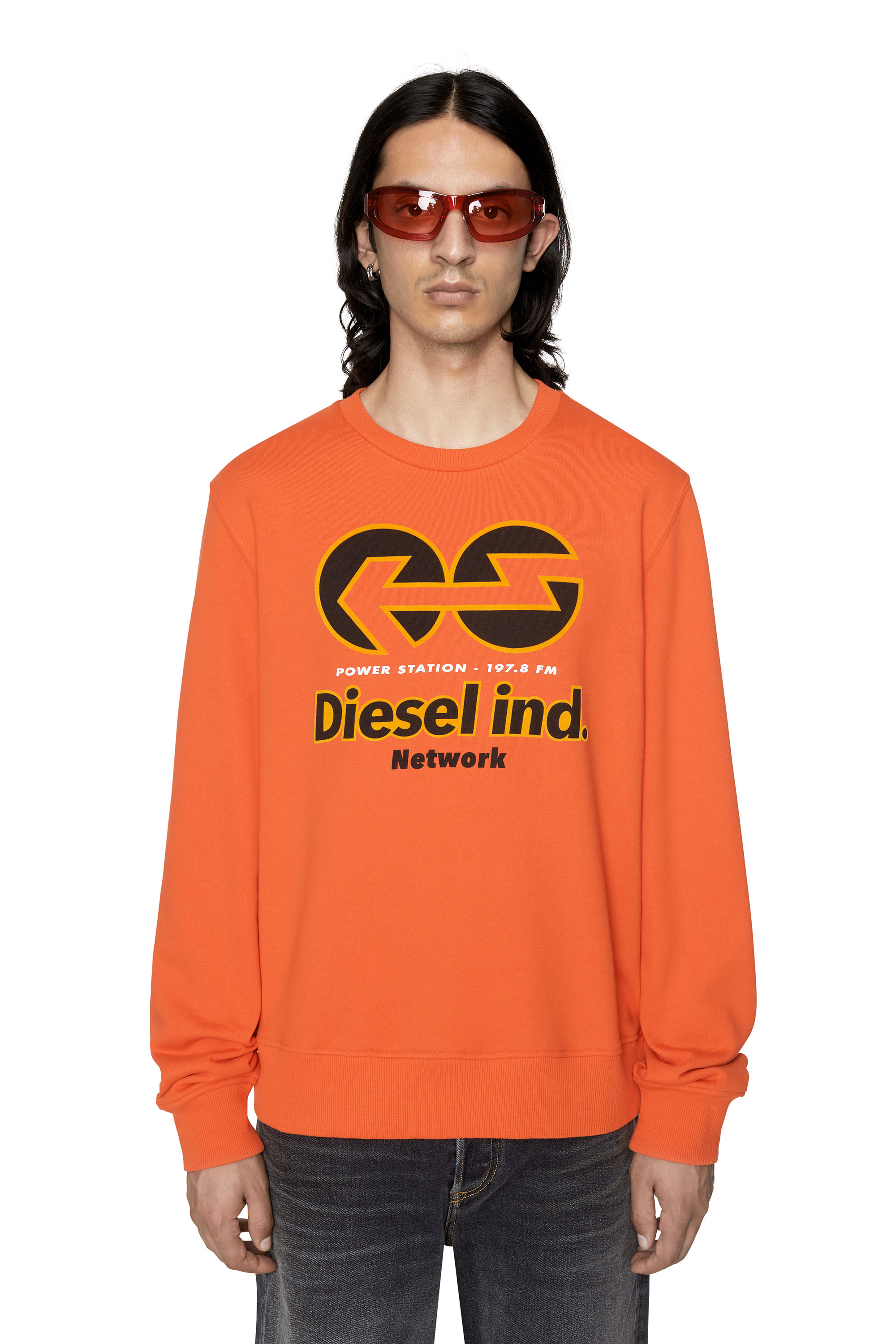 Diesel - Felpa con stampa Diesel Network - Felpe - Uomo - Arancione