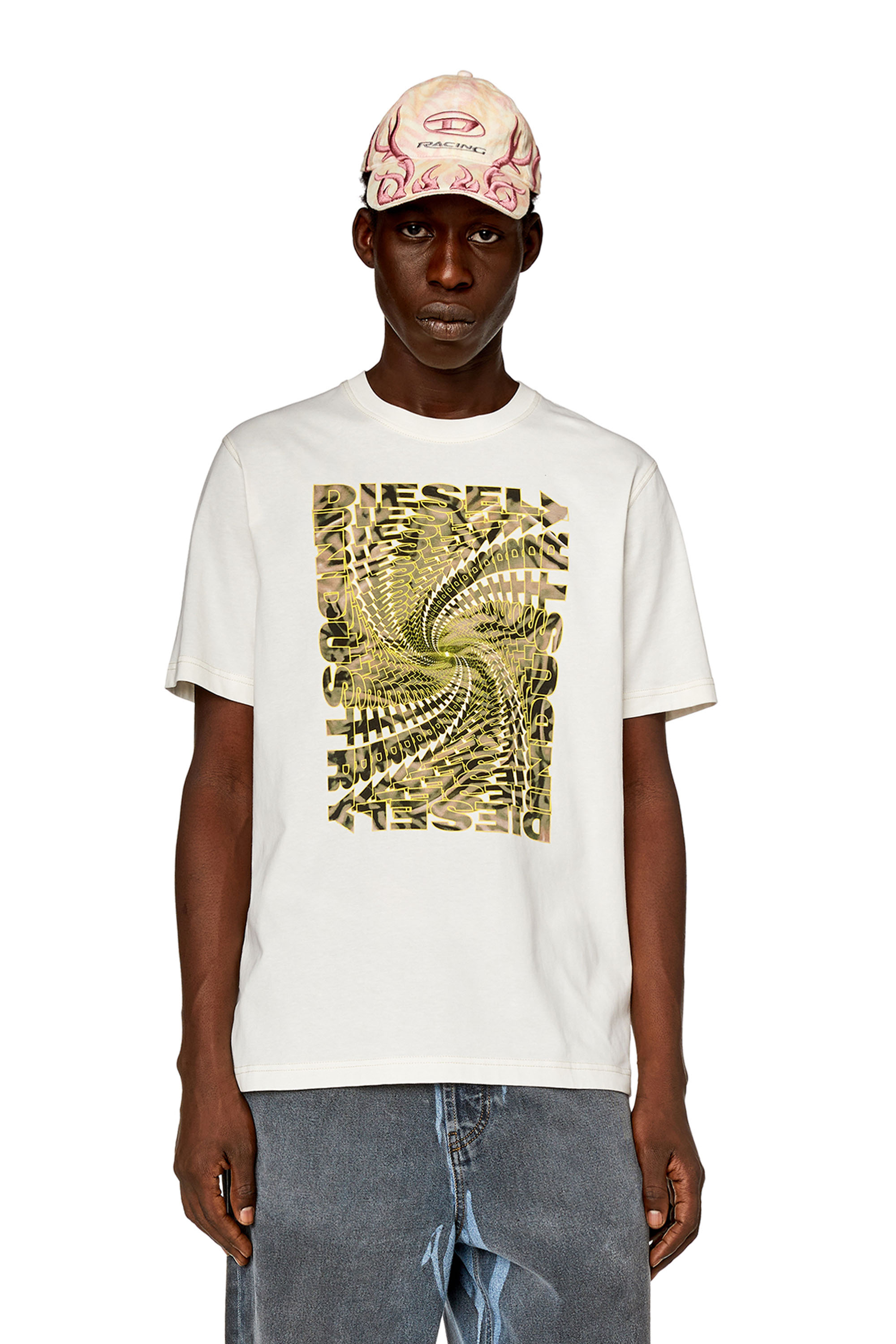 Diesel - T-shirt with zebra-camo optical logo print - T-Shirts - Man - White