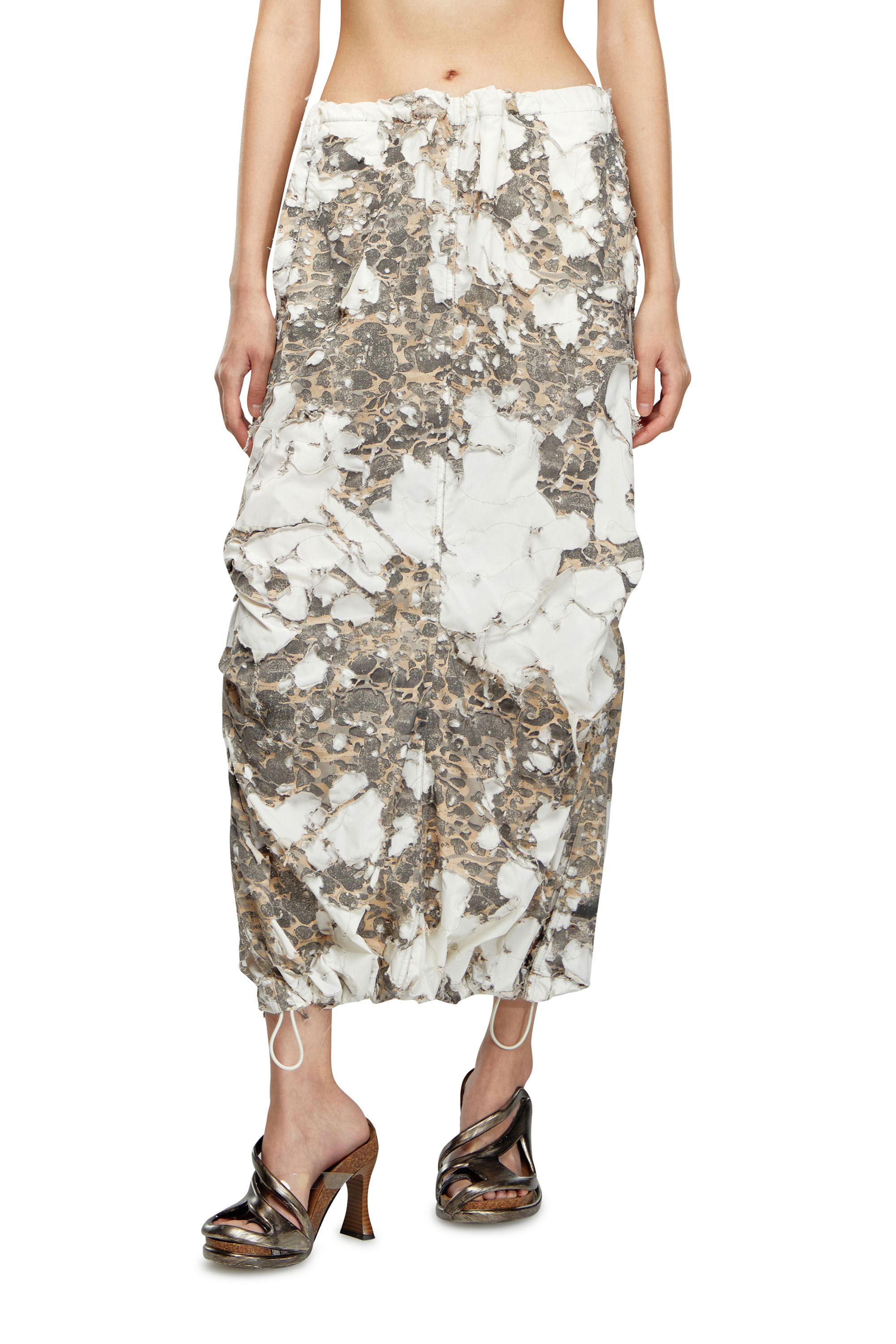 Diesel Long Skirt With Destroyed Camo Layer In Multicolor