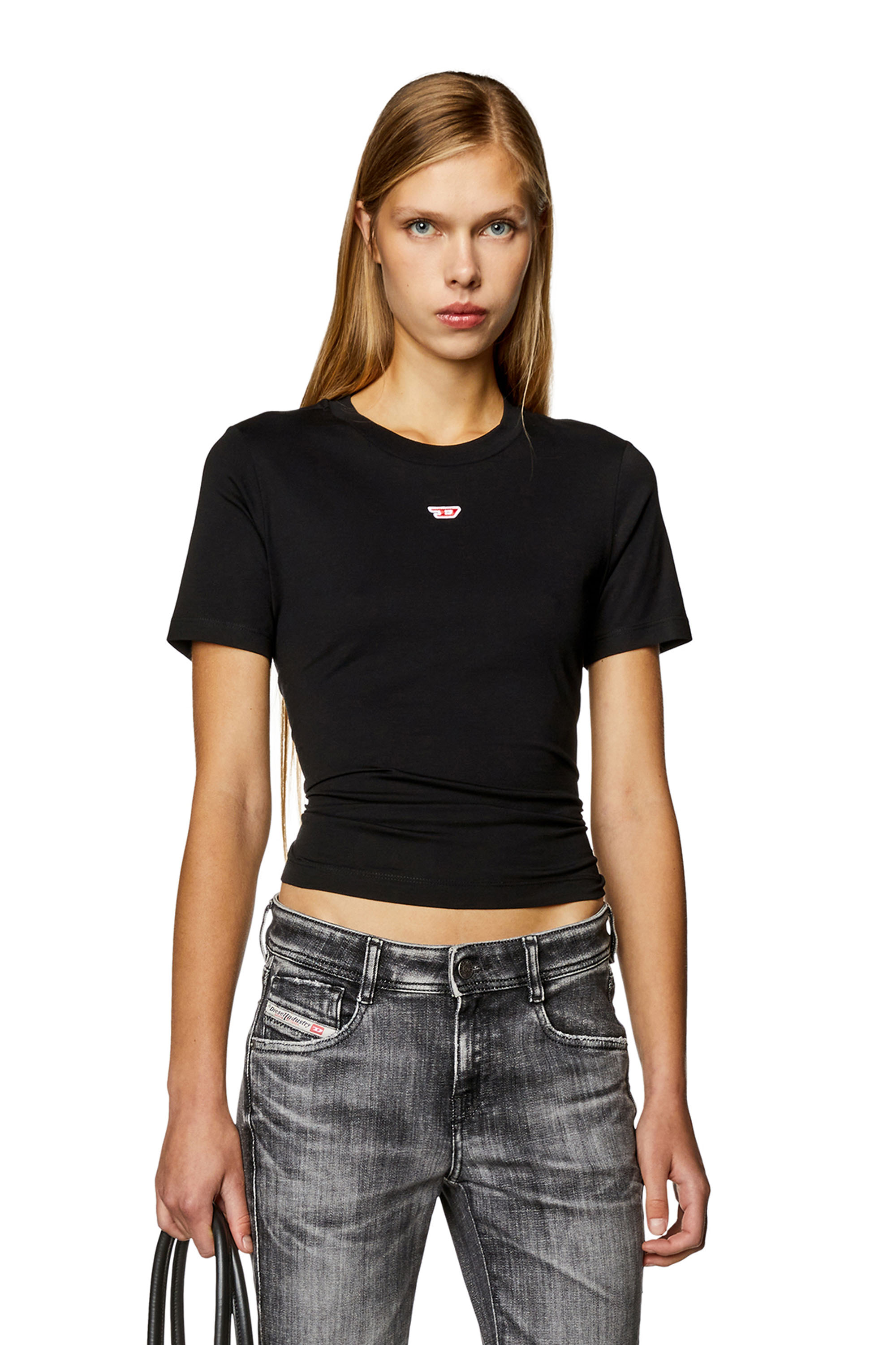 Diesel - T-shirt with mini logo patch - T-Shirts - Woman - Black