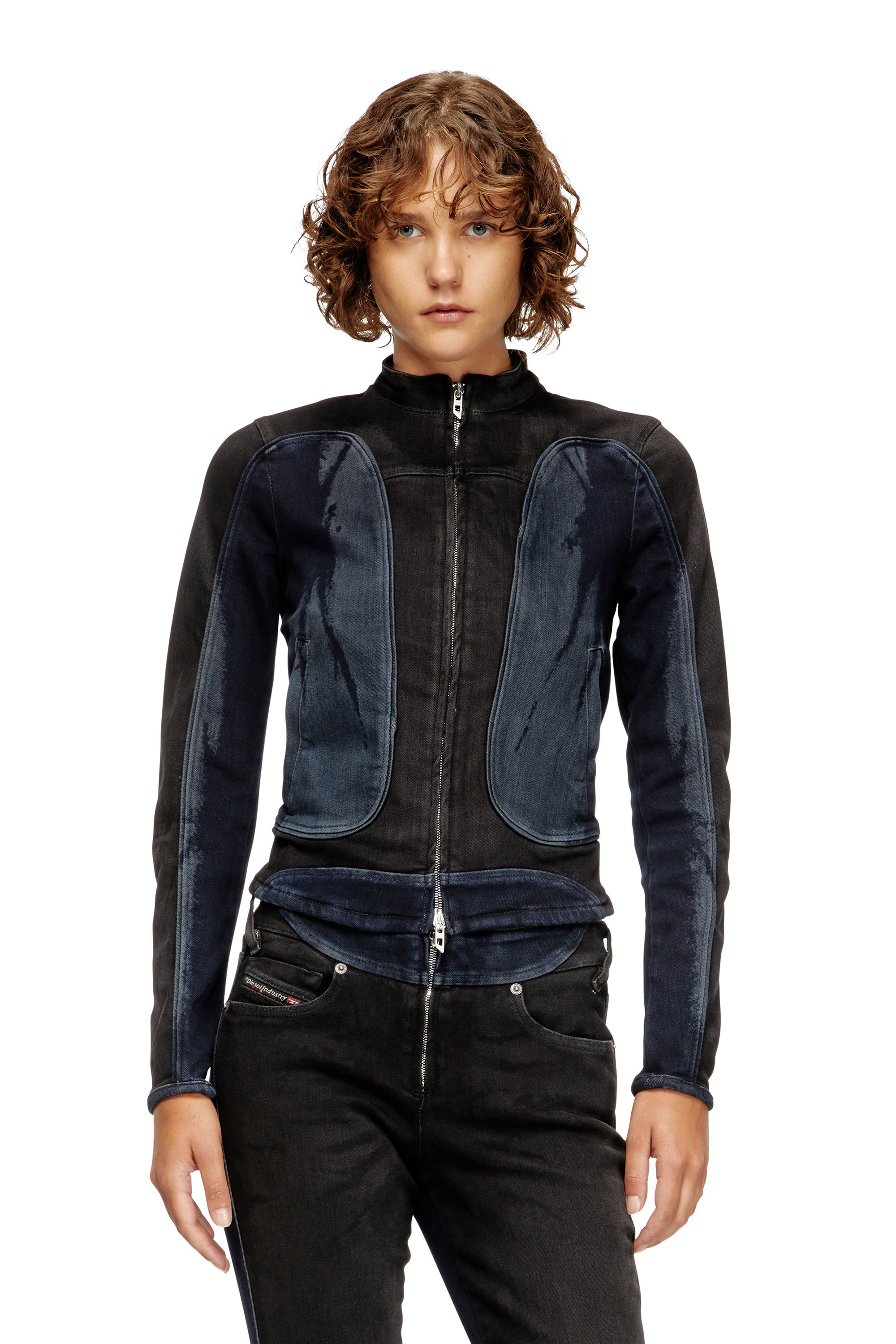 Diesel Biker-style Jacket In Bicolour Denim In Multi