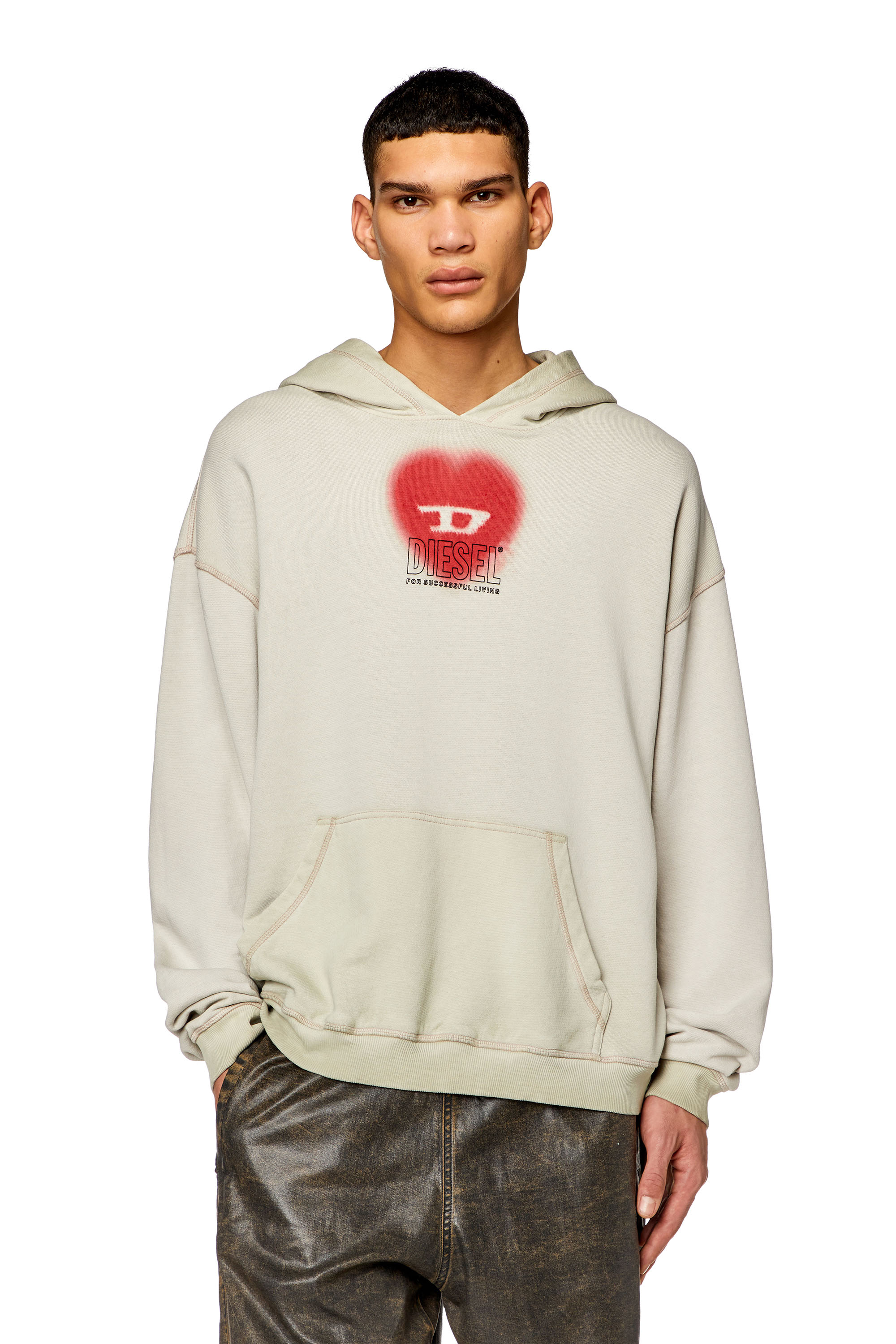 Diesel - Faded hoodie with heart print - Sweaters - Man - Beige