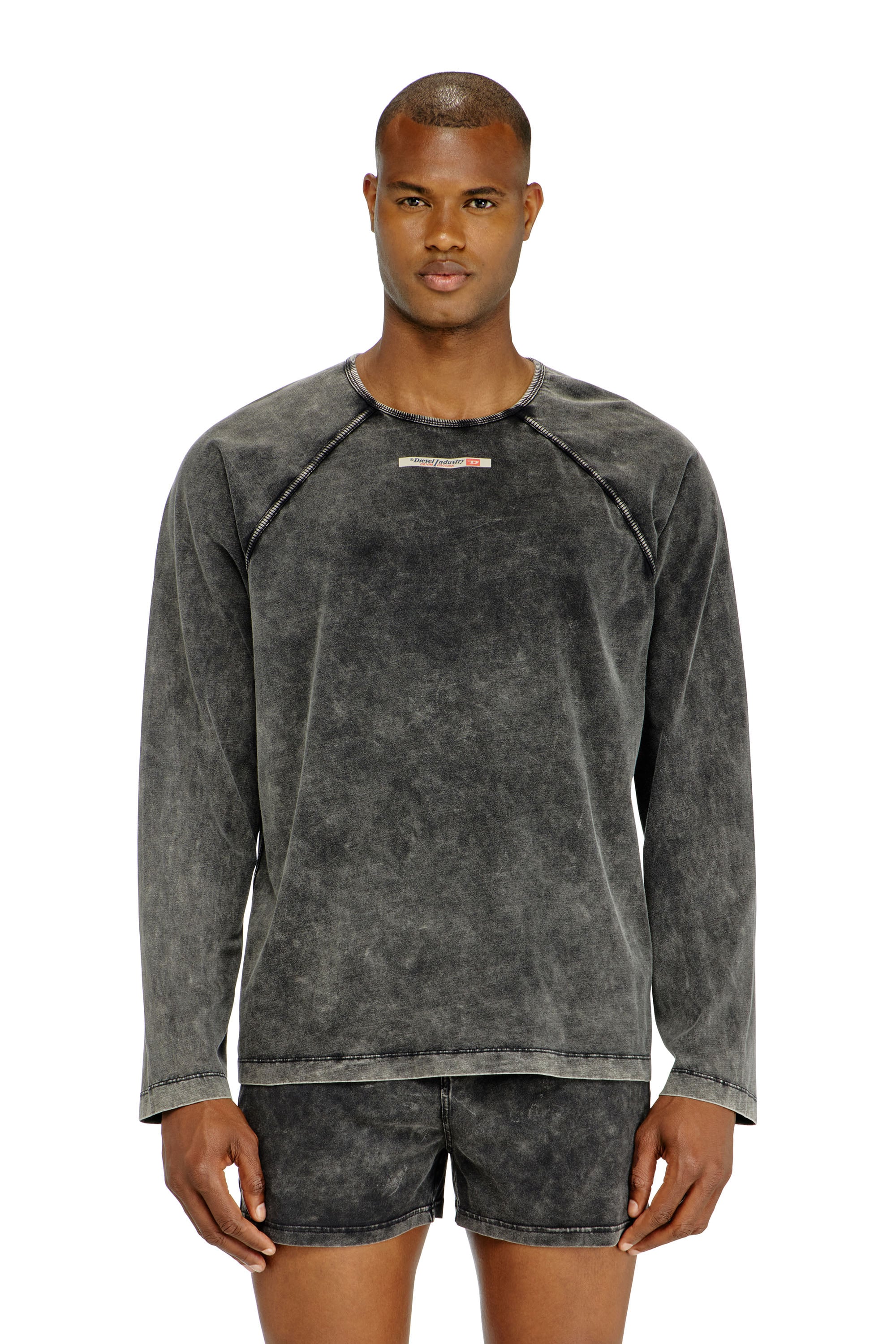 Diesel Miesten Harmaa - Cotton Pijama Top With Logo Patch - Tops - Man Keskipitkä