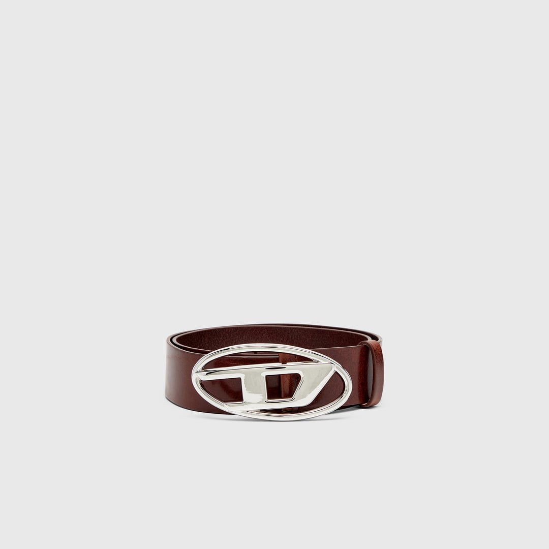 Diesel - 3.9cm leather belt with shiny Oval D logo buckle - Belts - Woman - Brown