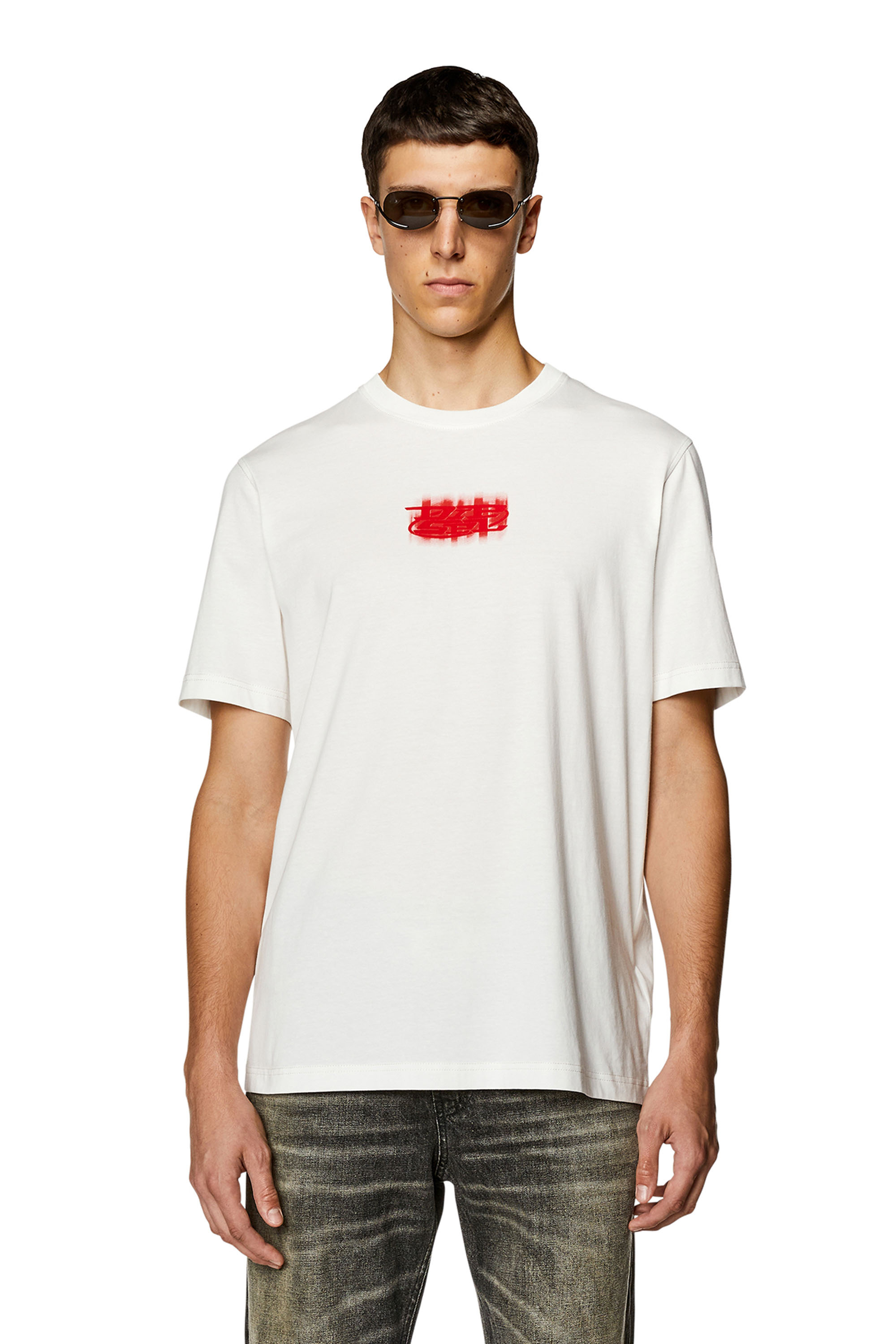 Diesel - Camiseta de algodón orgánico con logotipo en relieve - Camisetas - Hombre - Blanco