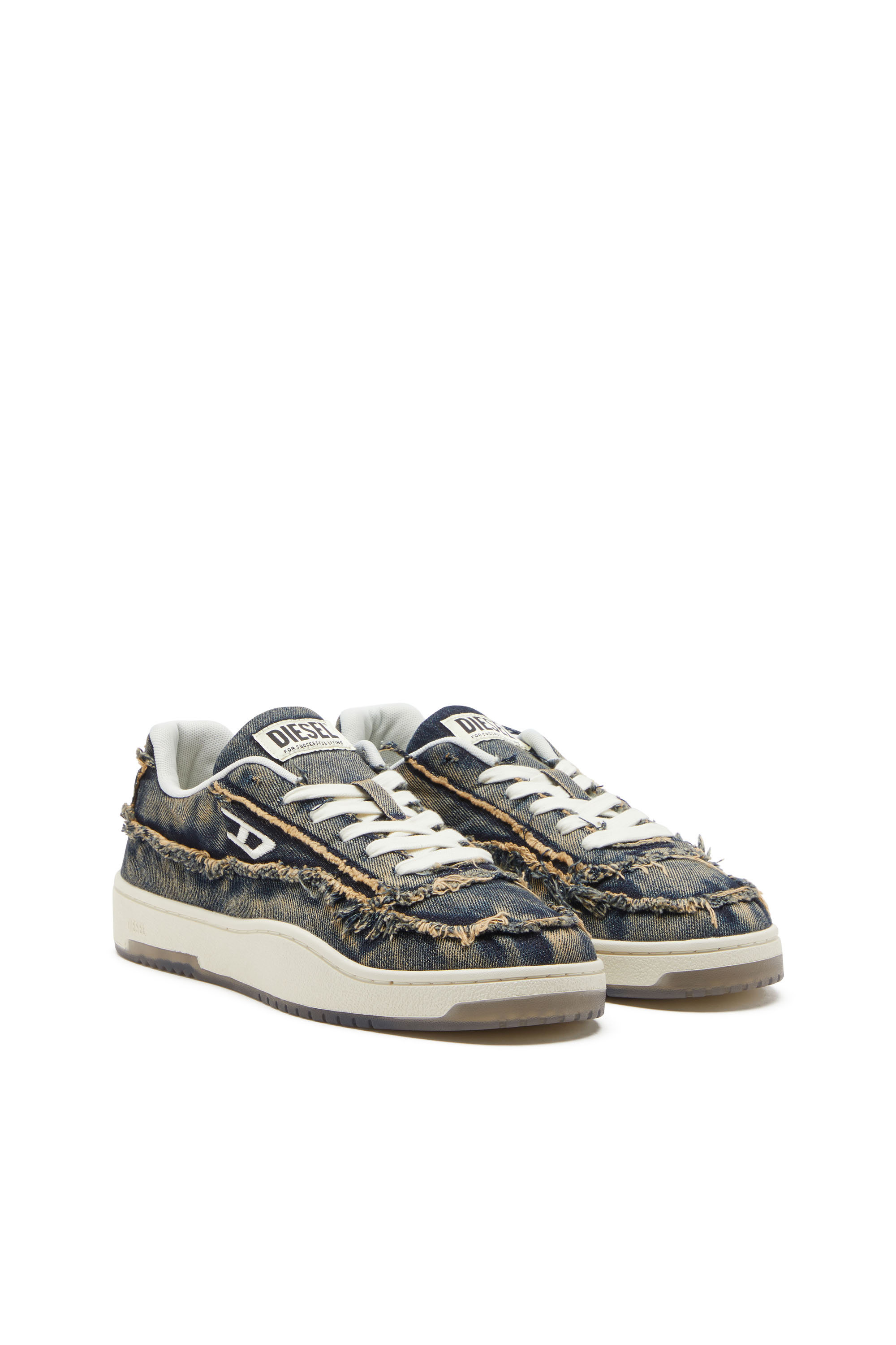 Diesel - S-TRACKER-D LOW, Man's S-Tracker-D-Frayed denim sneakers with transparent sole in Blue - 3
