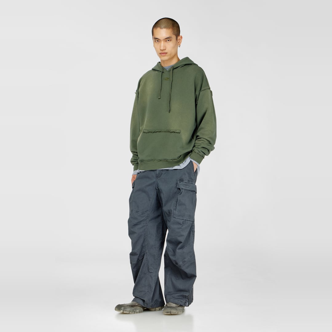 Diesel - Faded cotton hoodie with frayed details - Sweaters - Man - Green