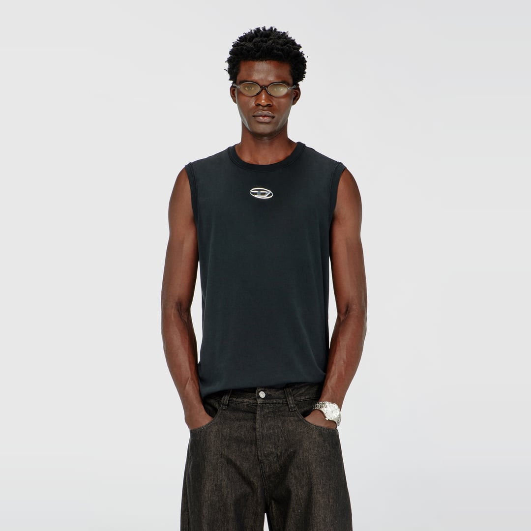 Diesel - Cotton tank top with metallic Oval D - T-Shirts - Man - Black