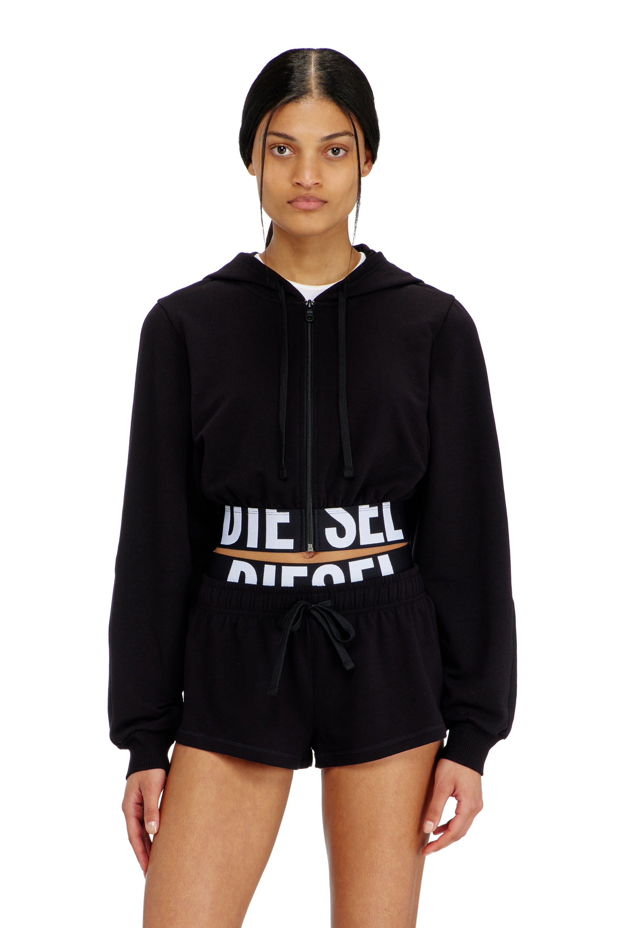 Diesel Kvinno Svart - Cropped Hoodie With Logo Band - Tops - Woman Små