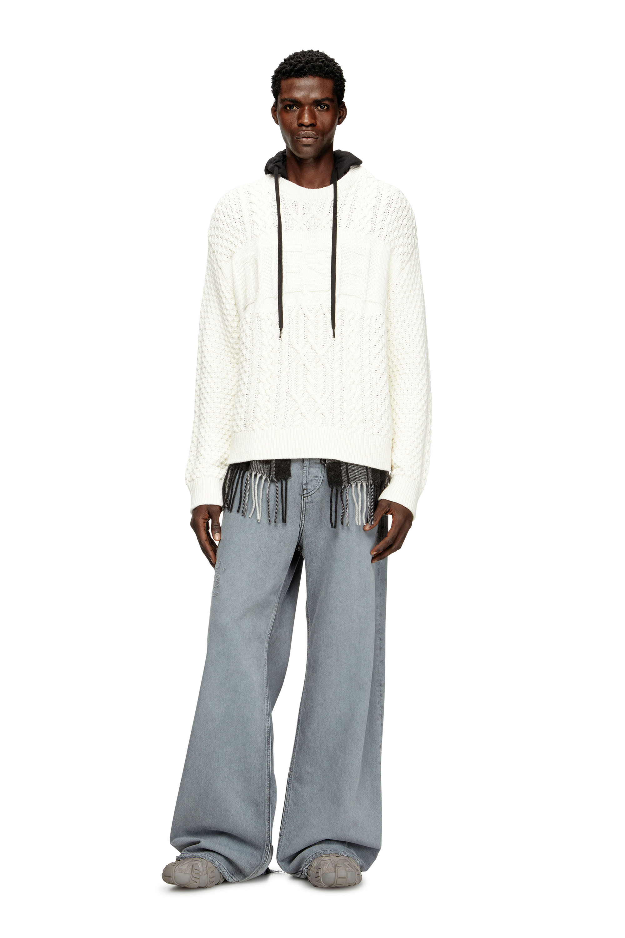 Diesel - K-AUBIN, Man's Cable-knit jumper with Diesel logo in White - 2