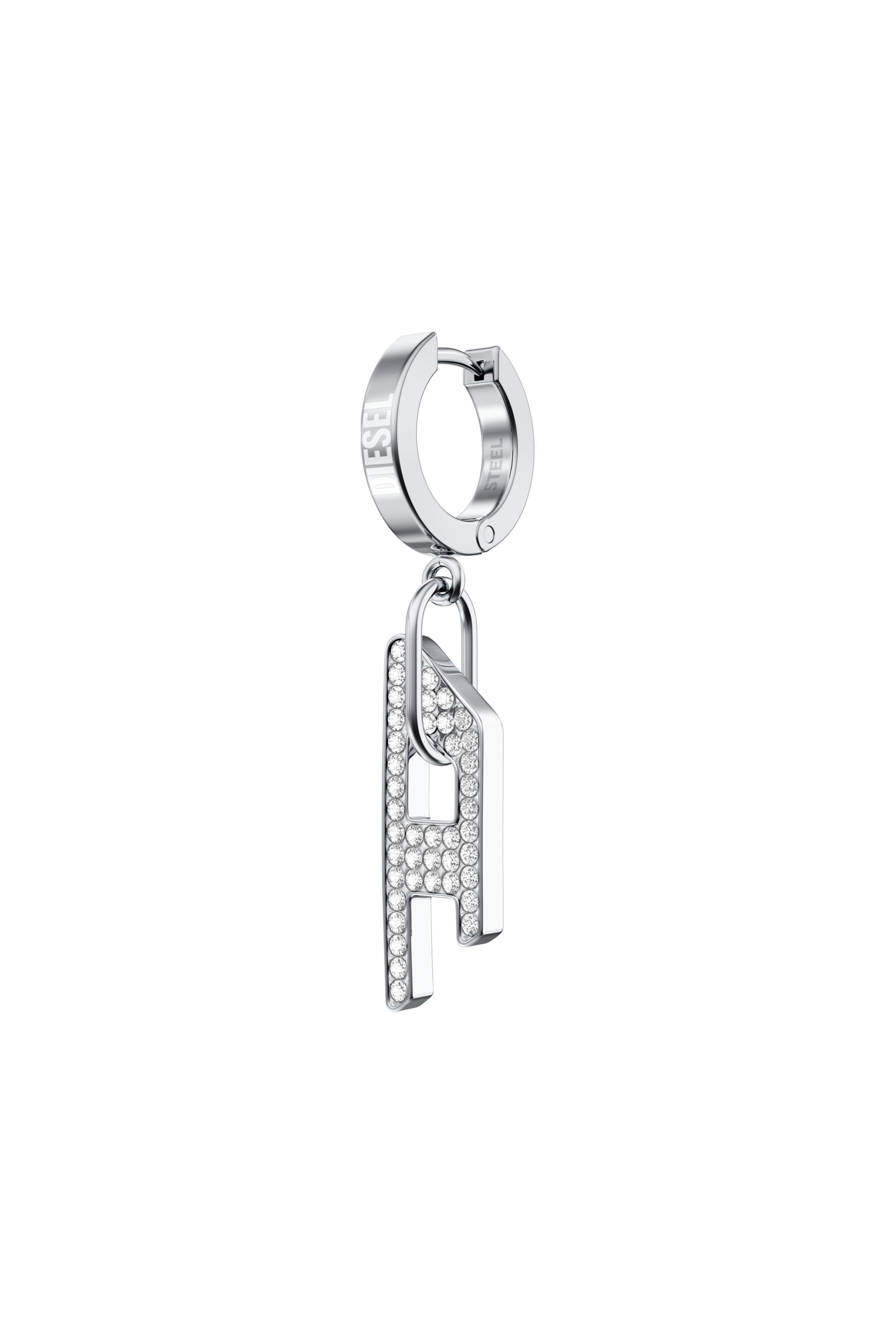 Diesel - Stainless steel glitz D drop earring - Earrings - Unisex - Silver