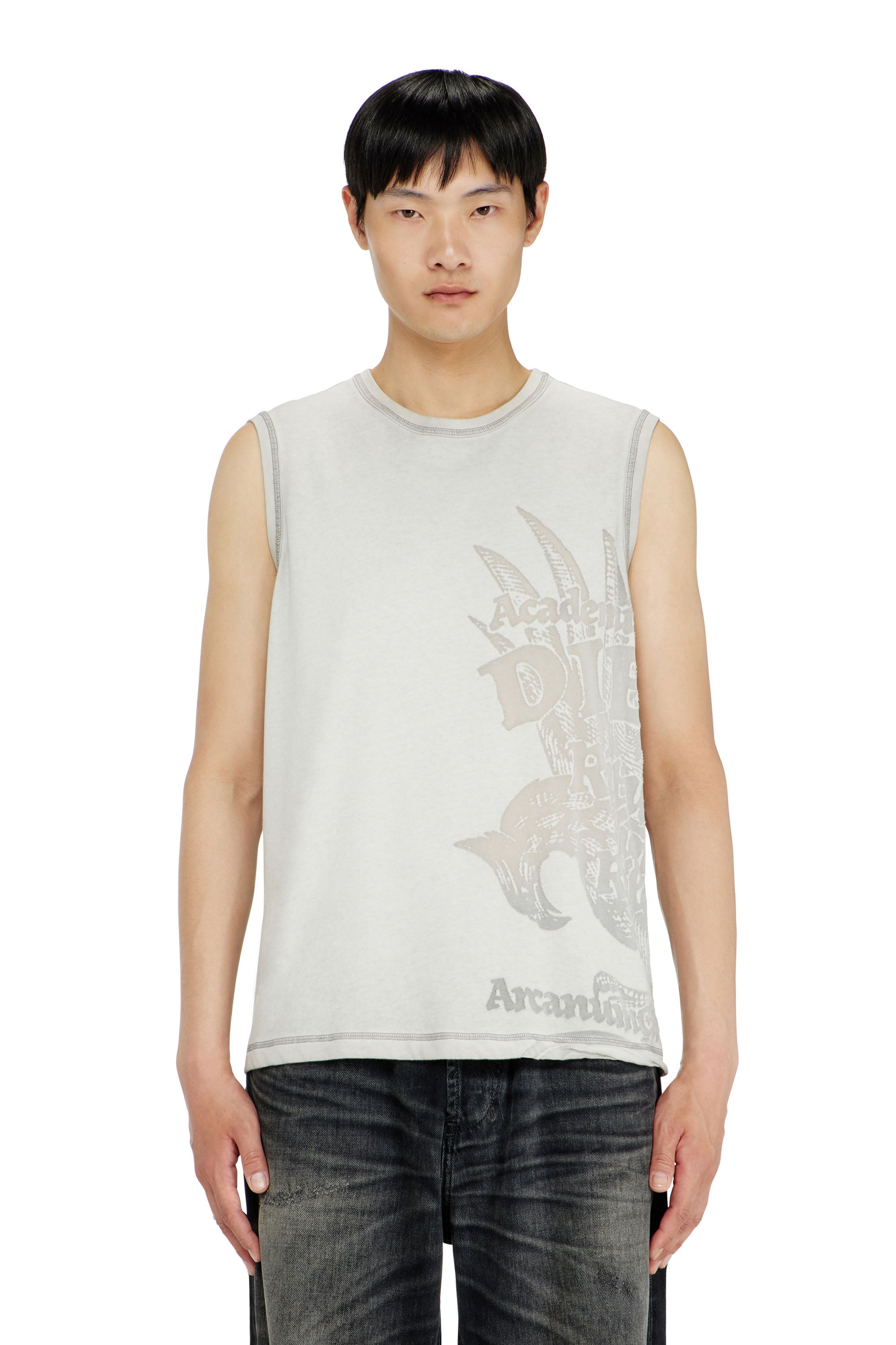 Diesel Homem Cinza - Sleeveless Jersey Top With Embossed Graphics - T-Shirts - Man Xxl