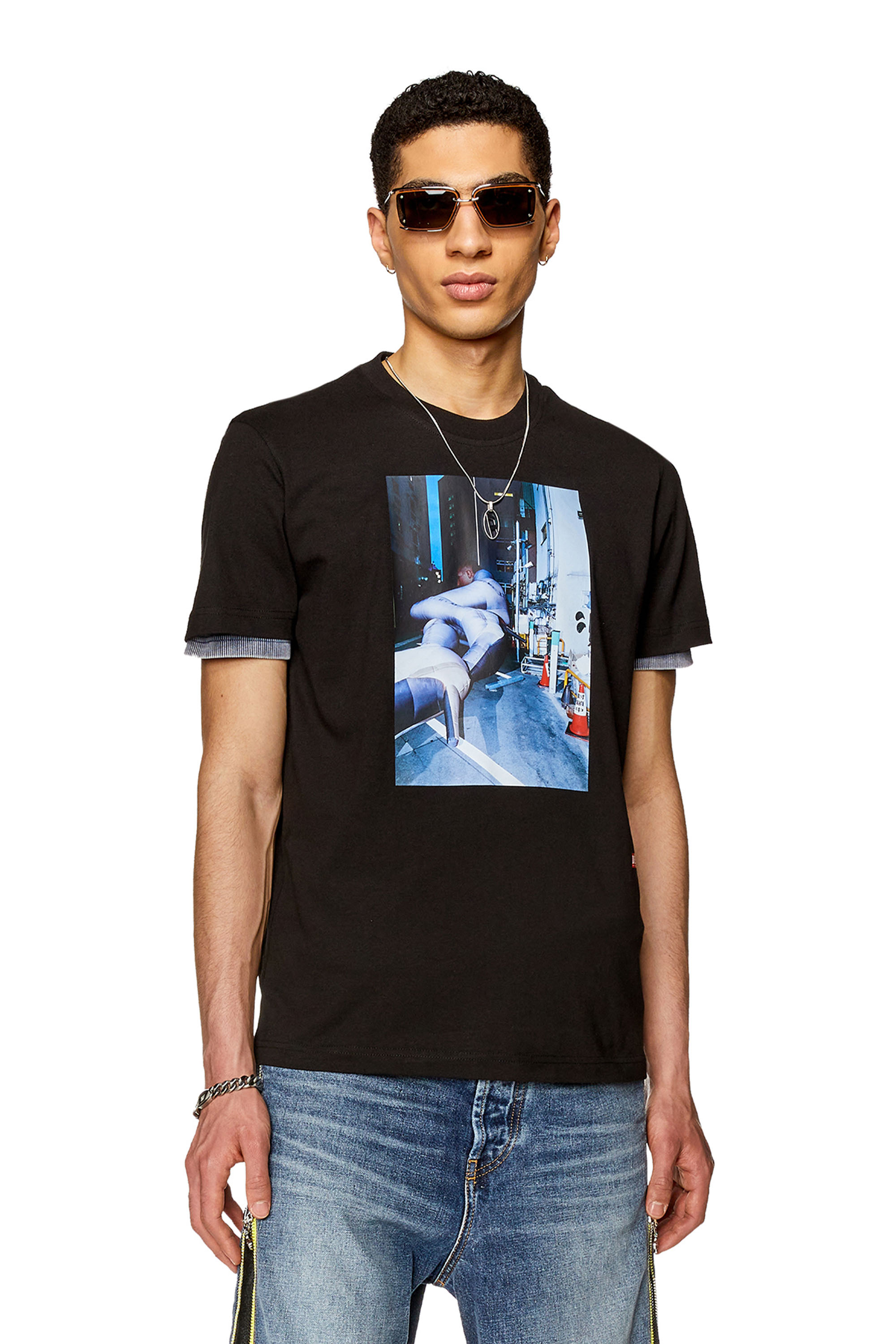 Diesel - T-shirt with front photo print - T-Shirts - Man - Black