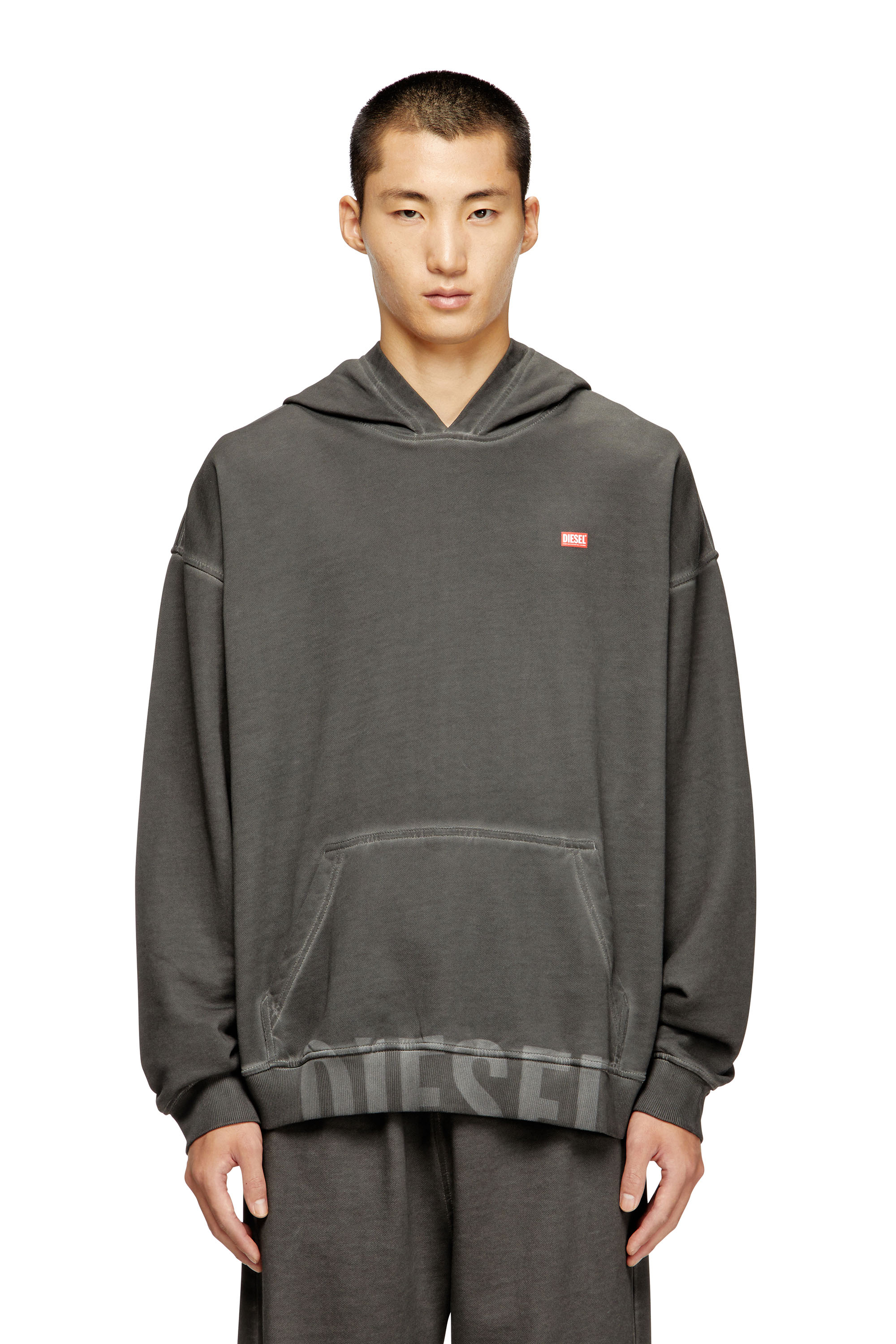 Diesel Men's Grey - Cotton Hoodie With Kangaroo Pocket - Sweaters - Man Small