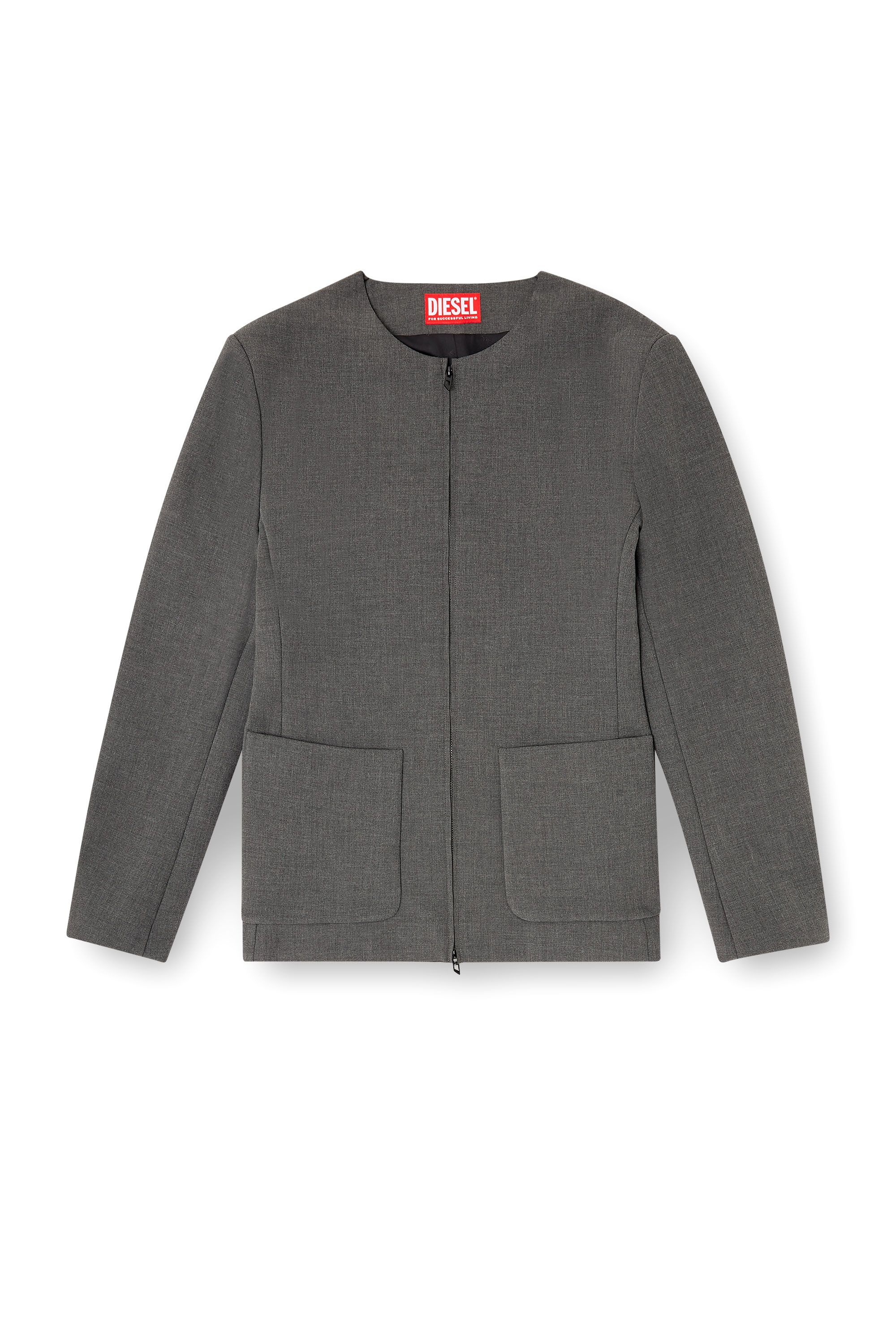 Diesel - J-CESAR-NEO, Man's Collarless jacket in neoprene-bonded fabric in Grey - 4