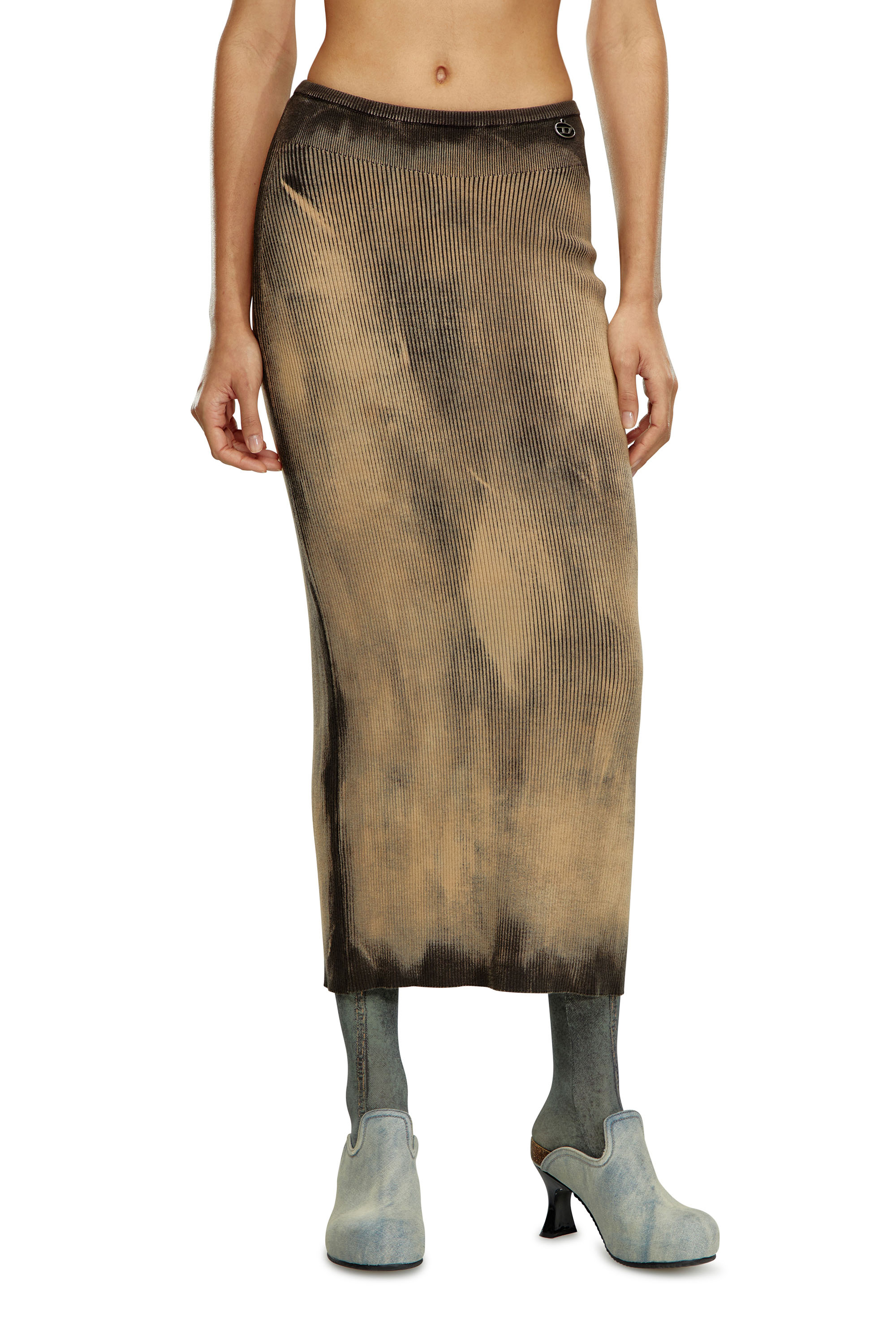 Diesel - Falda midi de tejido en canalé tratado - Faldas - Mujer - Marrón