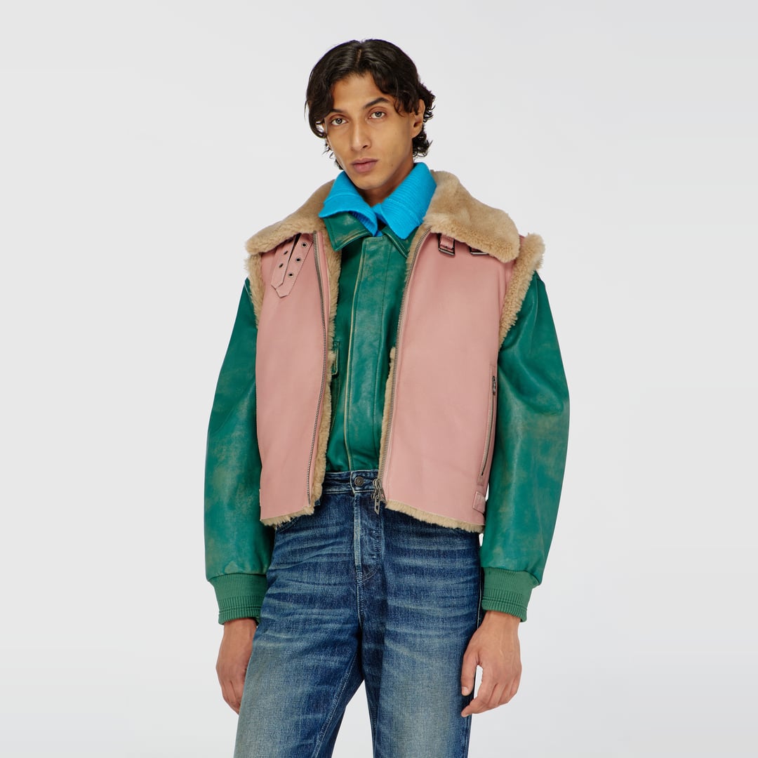 Diesel - Shearling leather vest - Leather jackets - Man - Pink