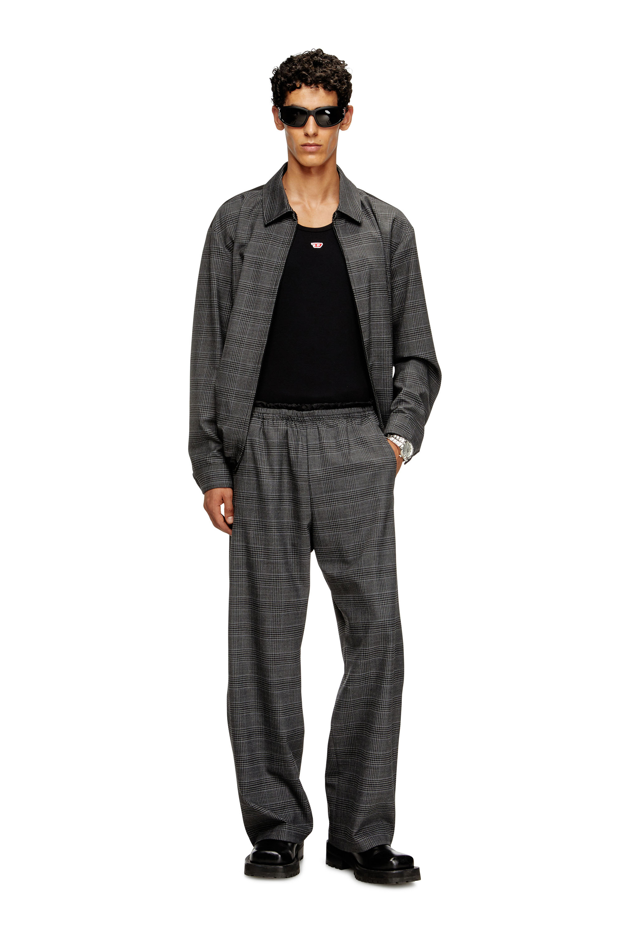 Diesel - P-TILSON, Man's Wool pants with a drawstring waist in Black/Grey - 2