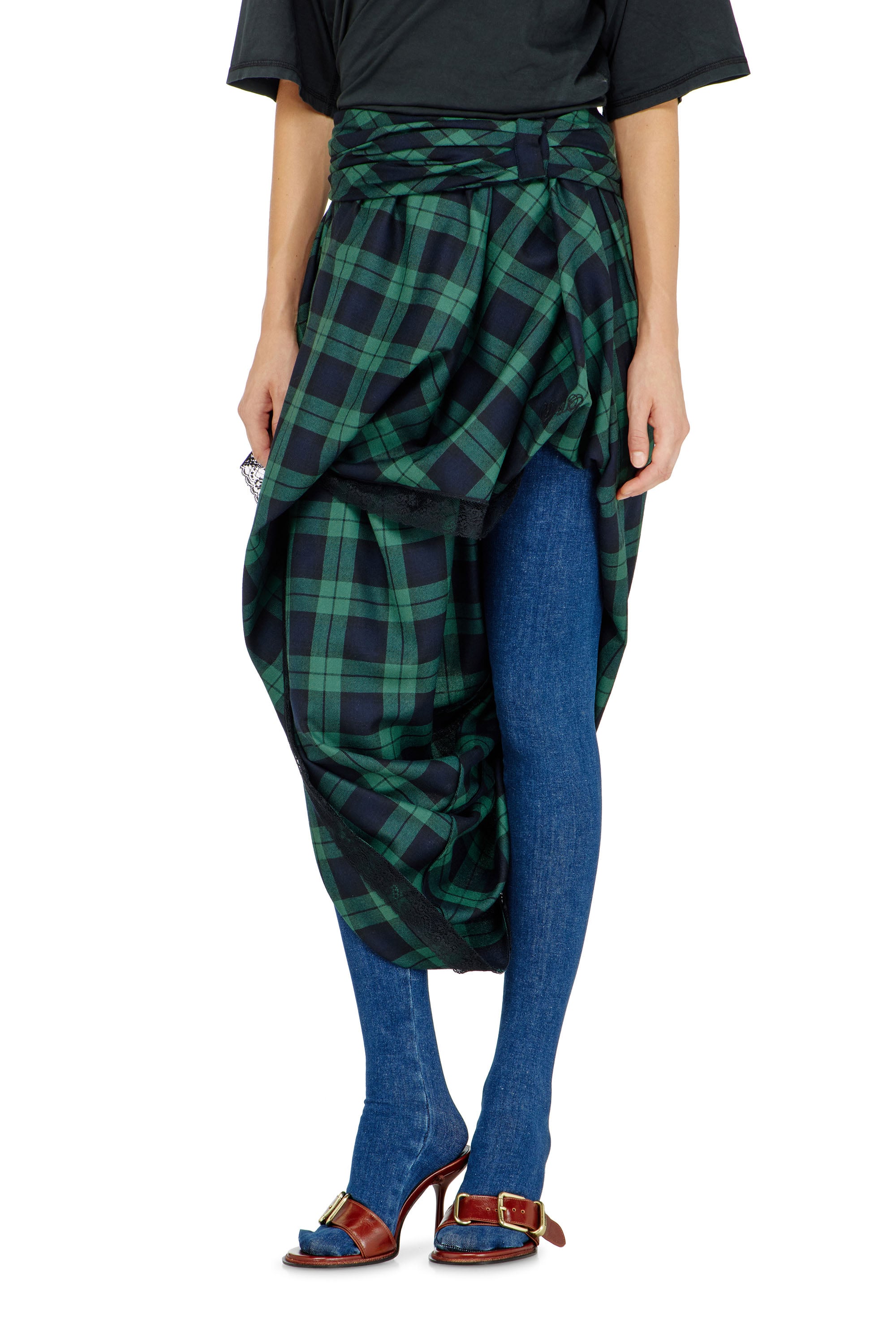 Diesel - Draped tartan midi skirt with lace trim - Skirts - Woman - Multicolor
