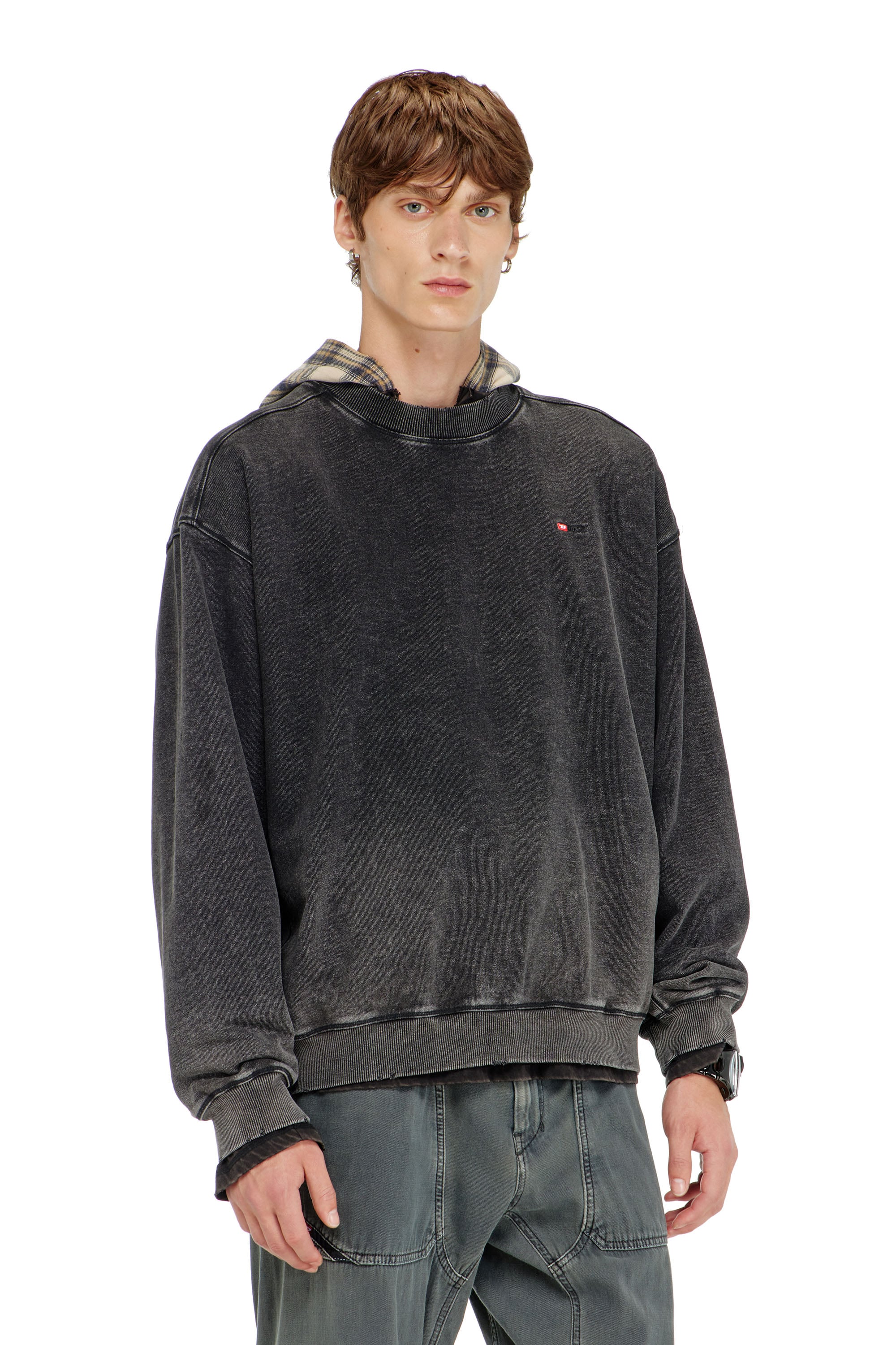 Diesel Sweat-Shirt En Coton Effet Délavé Pull Cotton Homme Gris Moyen