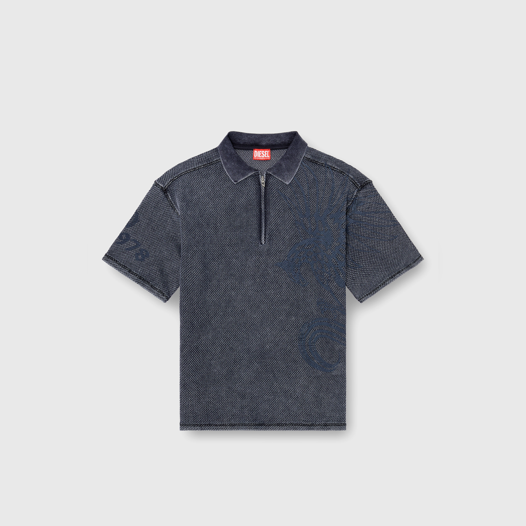 Diesel, Mesh-jacquard polo shirt with Phoenix print, Polos, Man in Grey