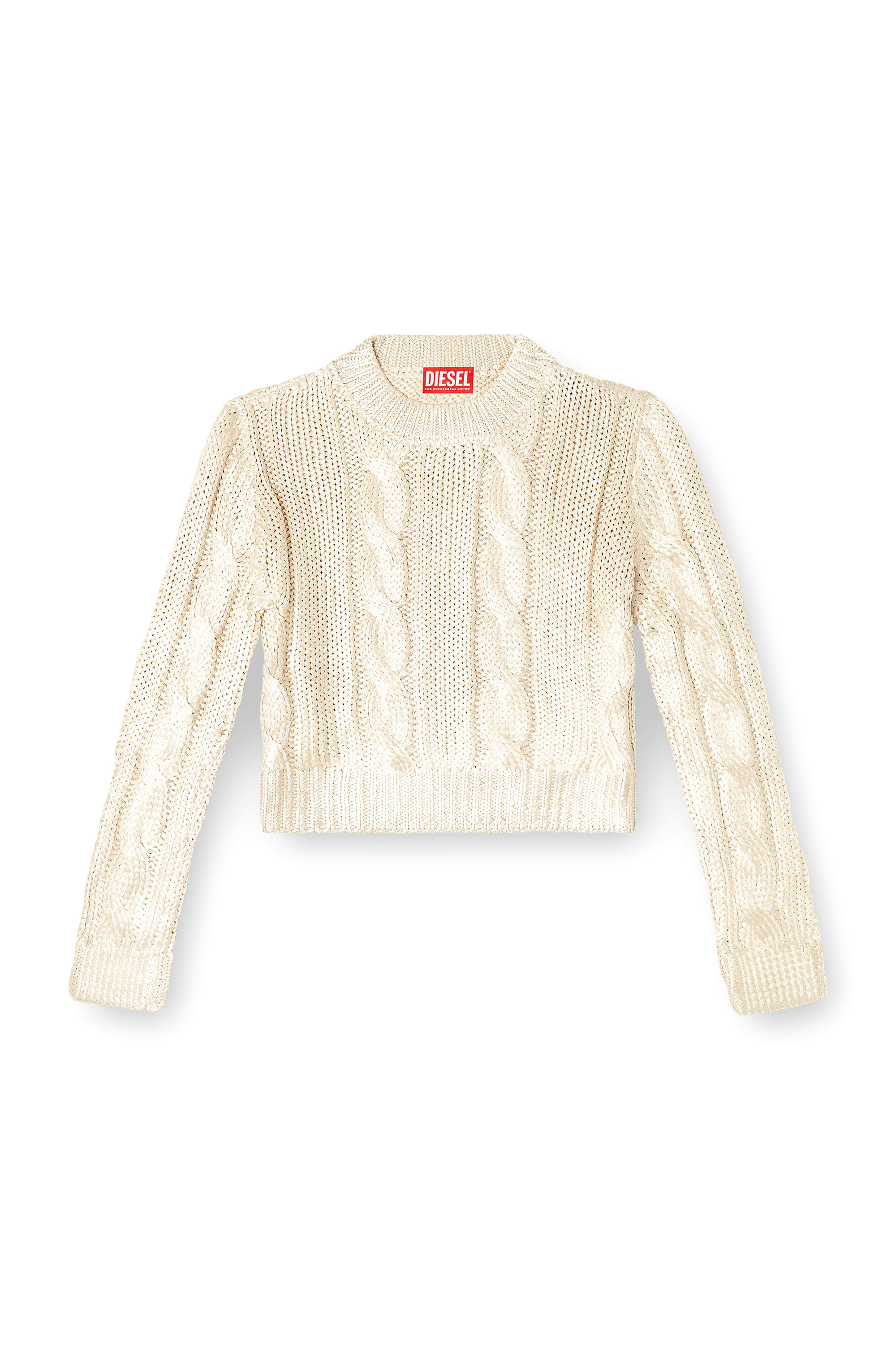 Diesel - M-MICCHA, Woman's Cable-knit jumper with shiny effect in Beige - 3