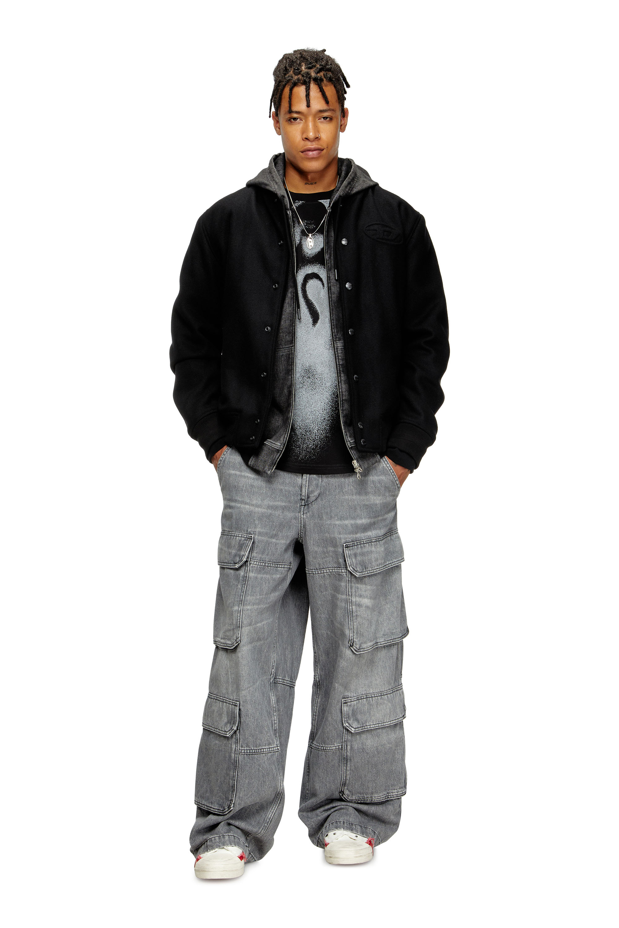 Diesel - J-ARRY, Man's Lined bomber jacket in wool blend in Black - 2