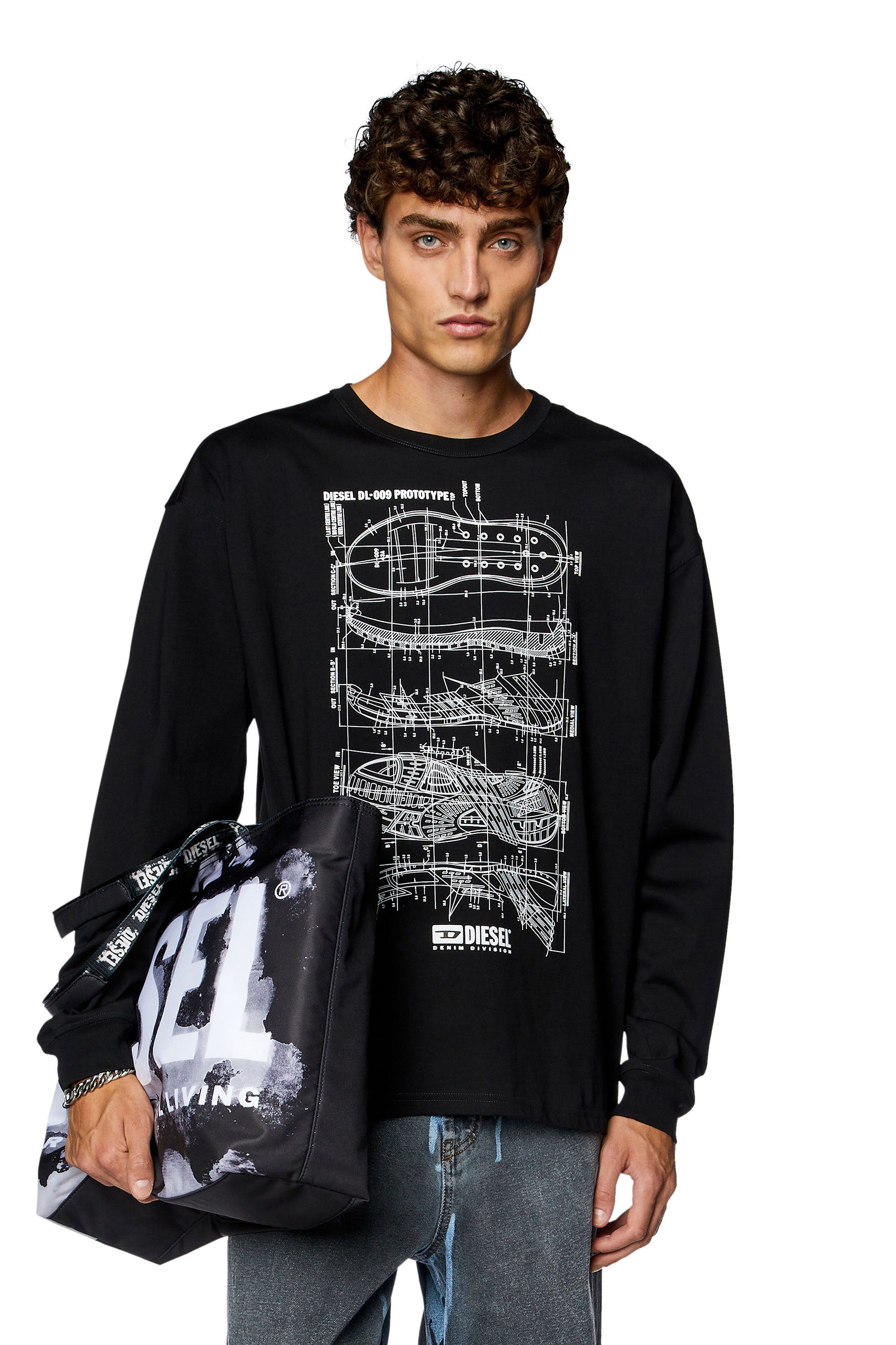 Diesel - Long-sleeve T-shirt with Prototype print - T-Shirts - Man - Black